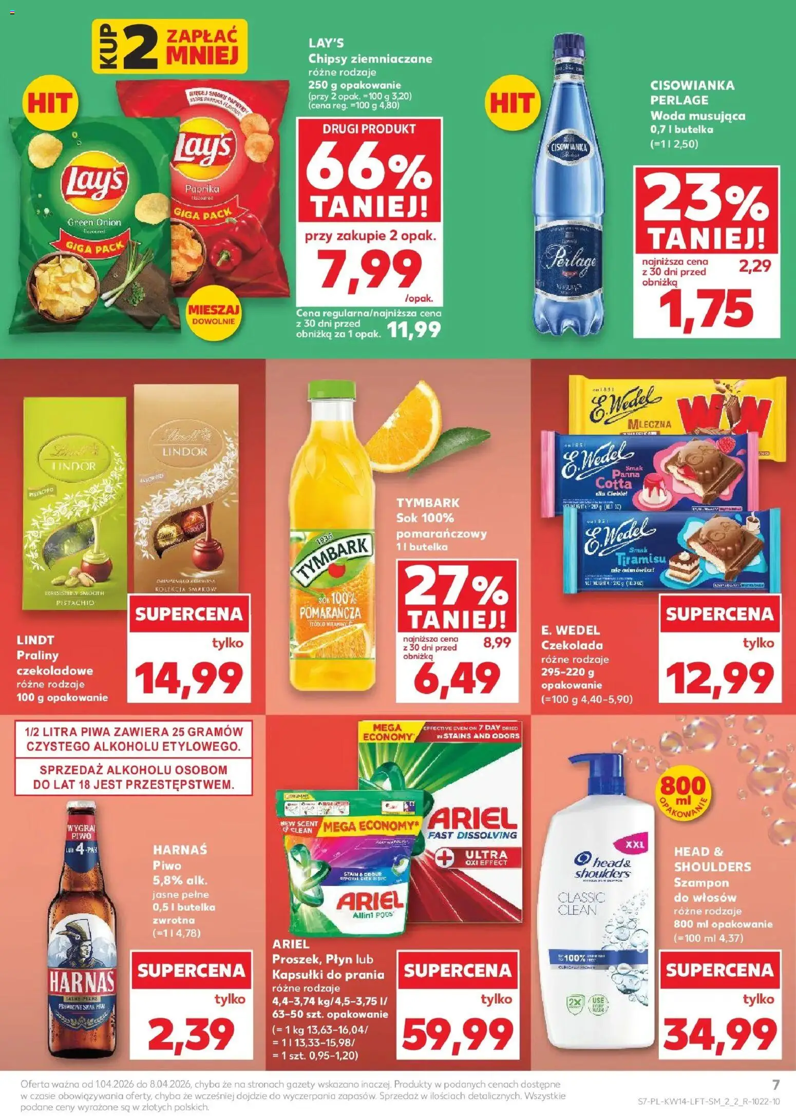 Kaufland gazetka od 01.04.2026 | Strona: 7 | Produkty: Chipsy, Ariel, Harnaś, Kapsułki do prania