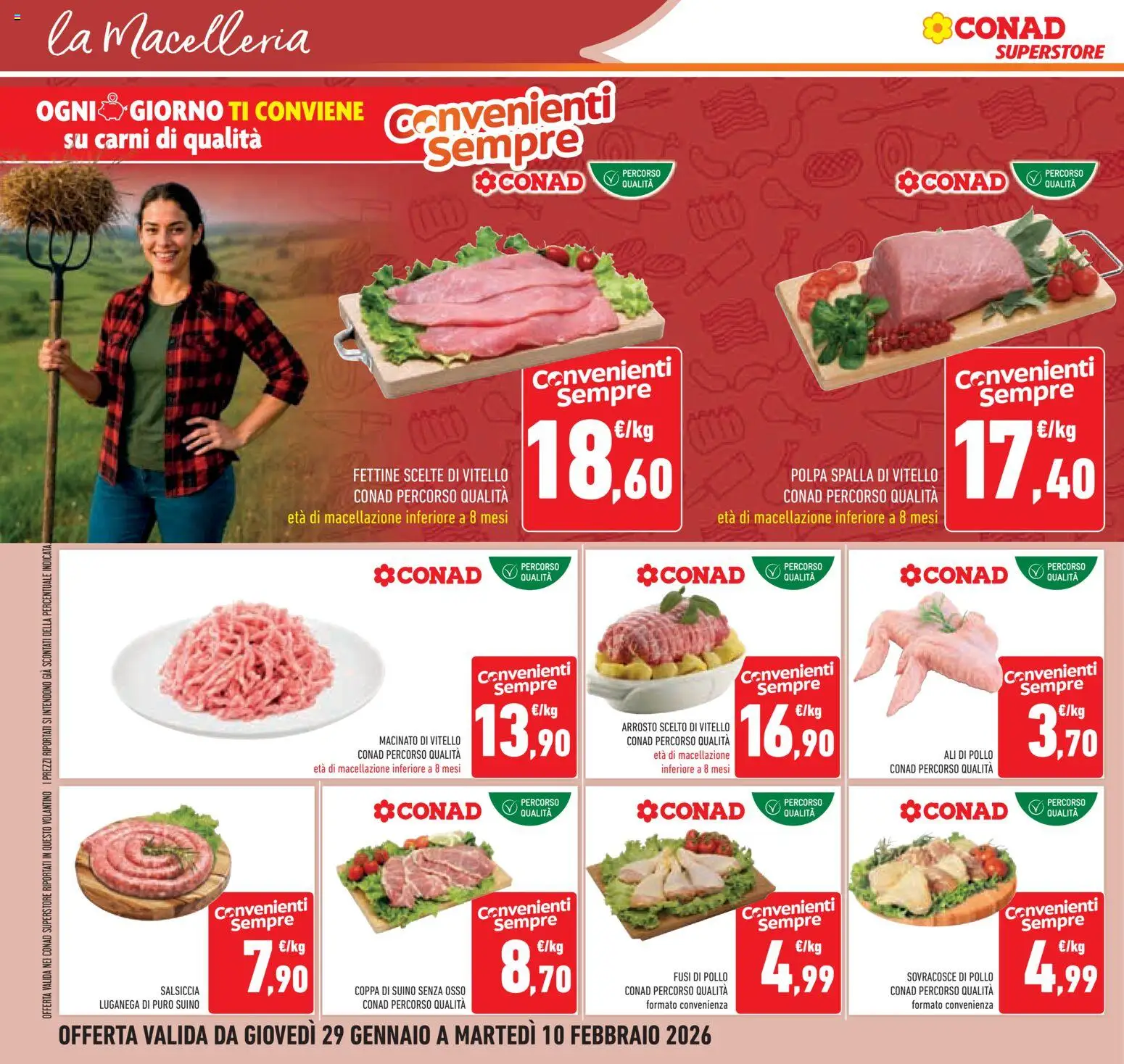 Volantino Conad del 29.01.2026 | Pagina: 10 | Prodotti: Arrosto, Pollo, Suino, Salsiccia