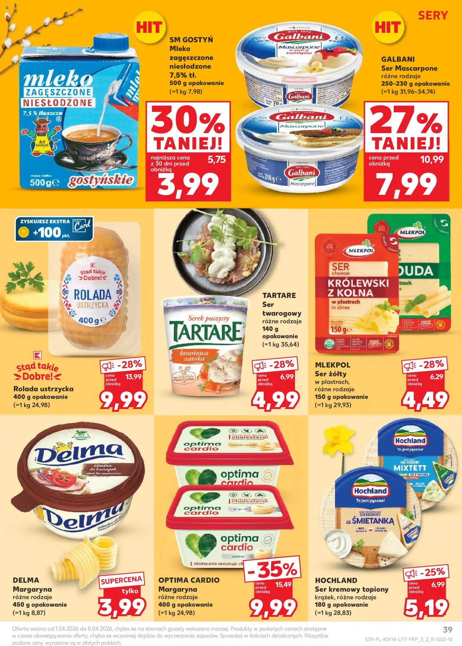 Kaufland gazetka od 01.04.2026 | Strona: 39 | Produkty: Ser żółty, Rolada, Optima cardio, Sery