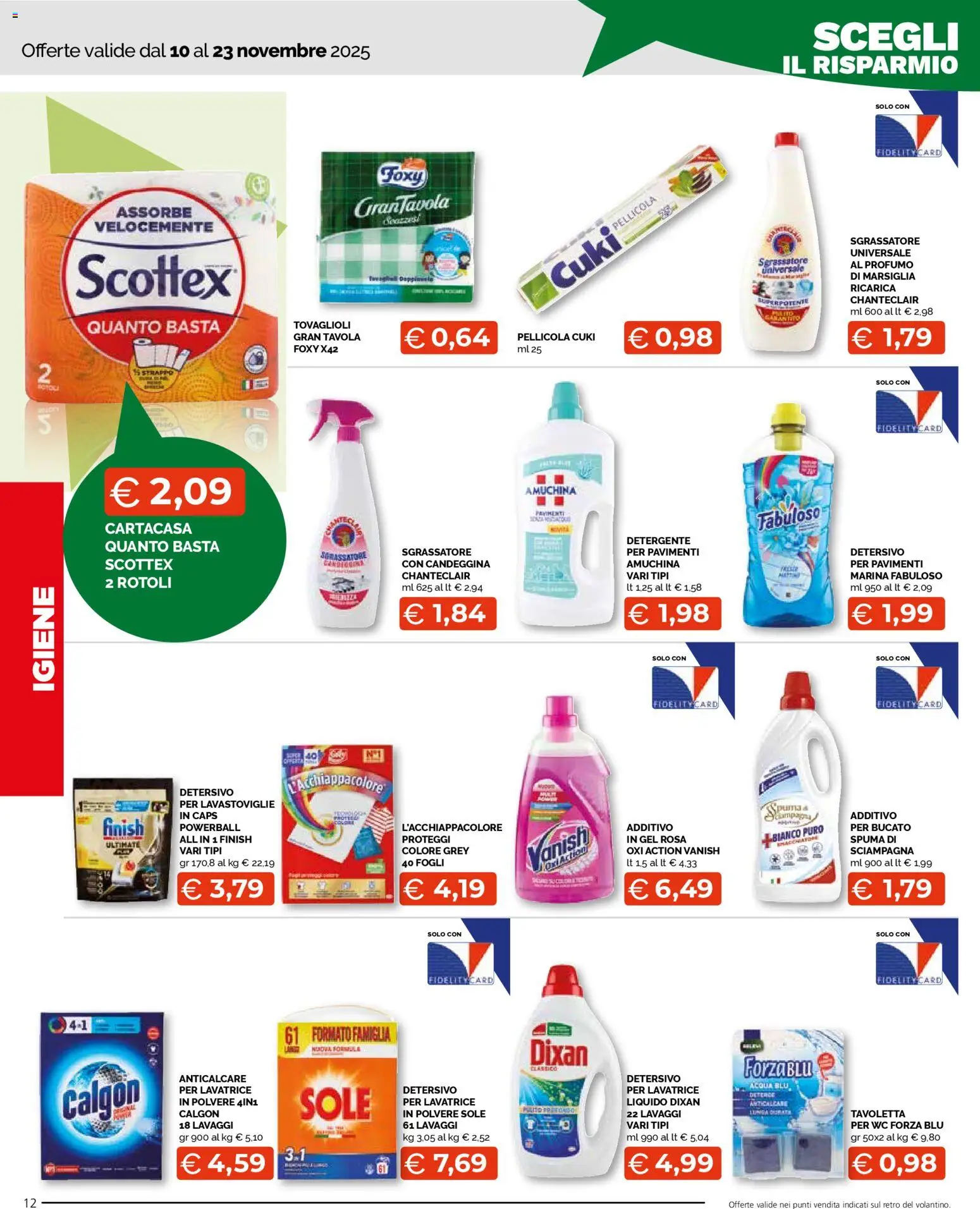 Volantino Mercatò del 10.11.2025 | Pagina: 12 | Prodotti: Detergente, Sgrassatore, Pellicola, WC
