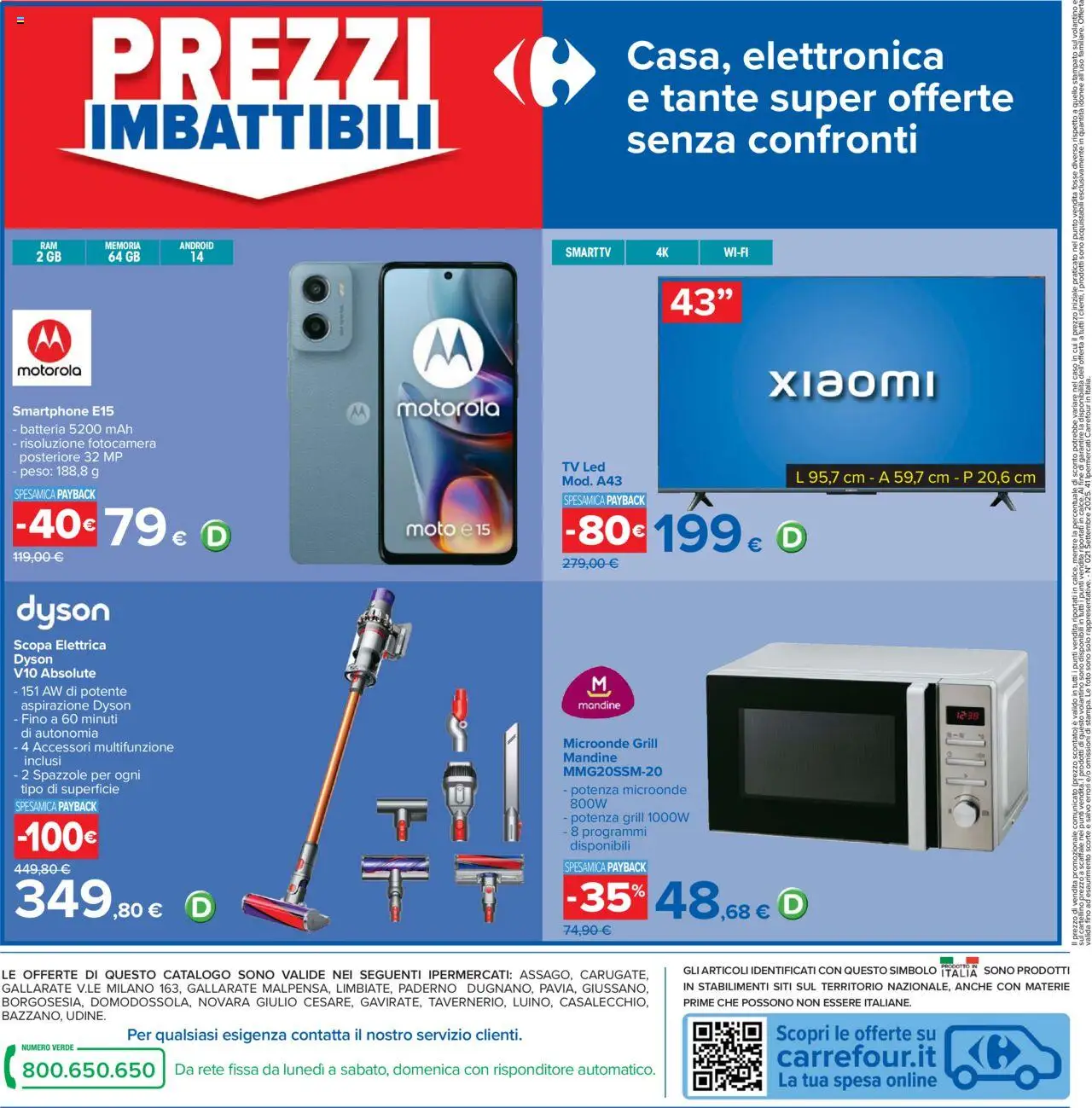 Volantino Carrefour del 15.09.2025 | Pagina: 42 | Prodotti: Scopa elettrica, Microonde, Smartphone, Dyson