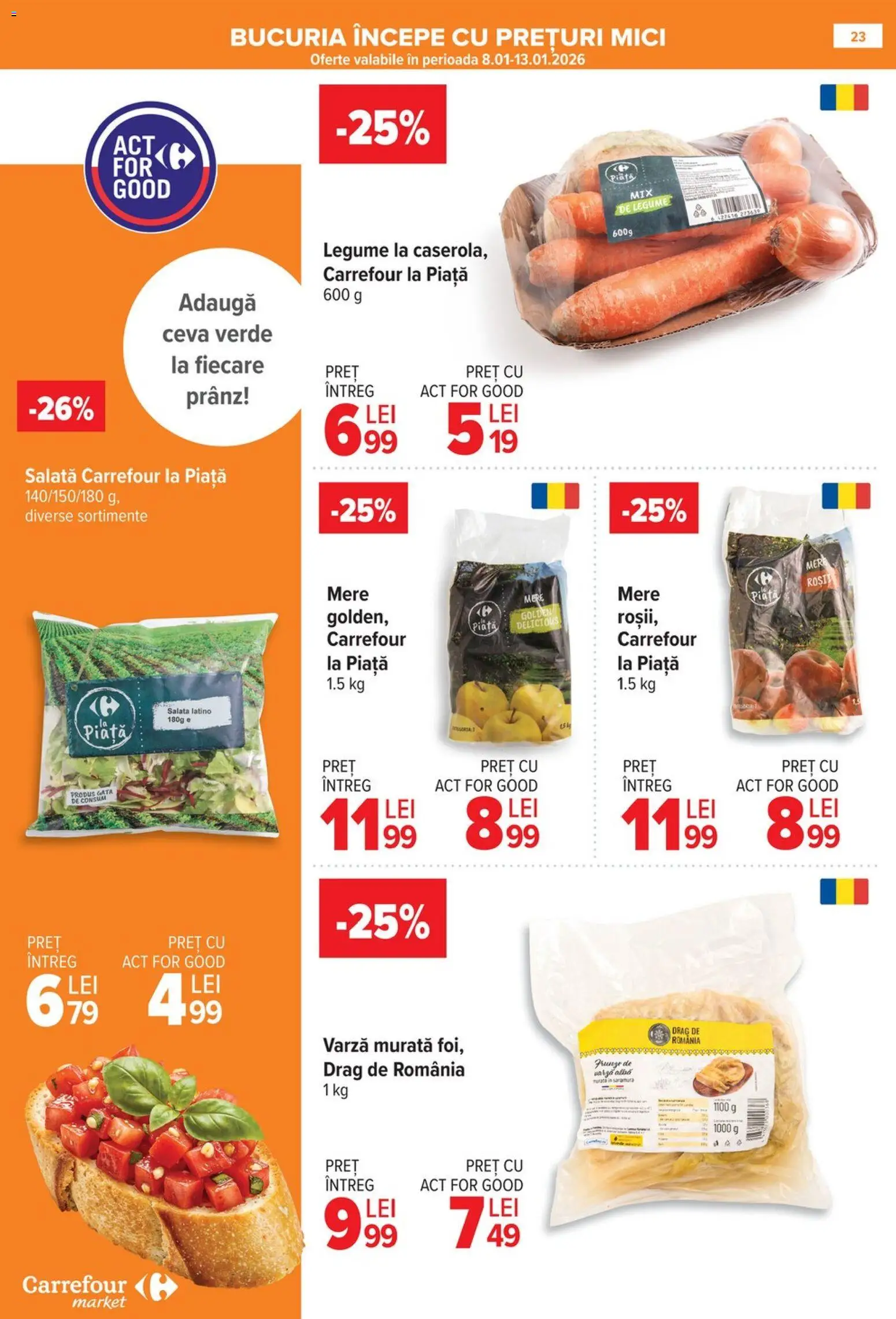 Noul catalog Carrefour – valabil de la 08.01.2026 | Pagină: 23 | Produse: Varză, Mici, Salată, Legume