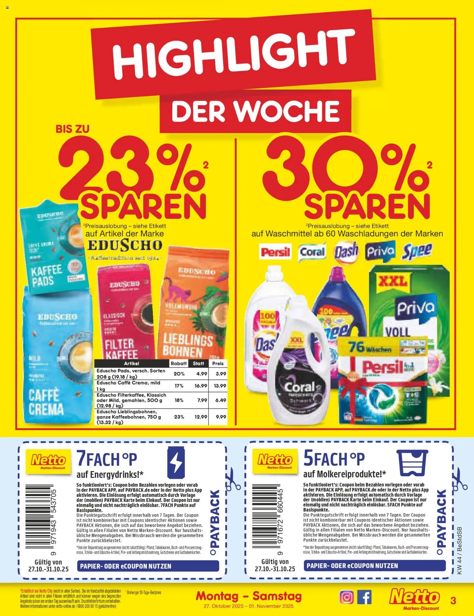 Netto Marken-Discount Prospekt 	 – gültig ab 27.10.2025 | Seite: 3 | Produkte: Kaffee, Waschmittel, Eduscho, Persil