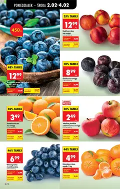 Pogląd oferty "Pomarańcze, Pomarańcze na wagę" - ważna od 02.02.2026 | Strona: 22 | Produkty: Nektarynka, Winogrono, Borówka amerykańska, Pomarańcze