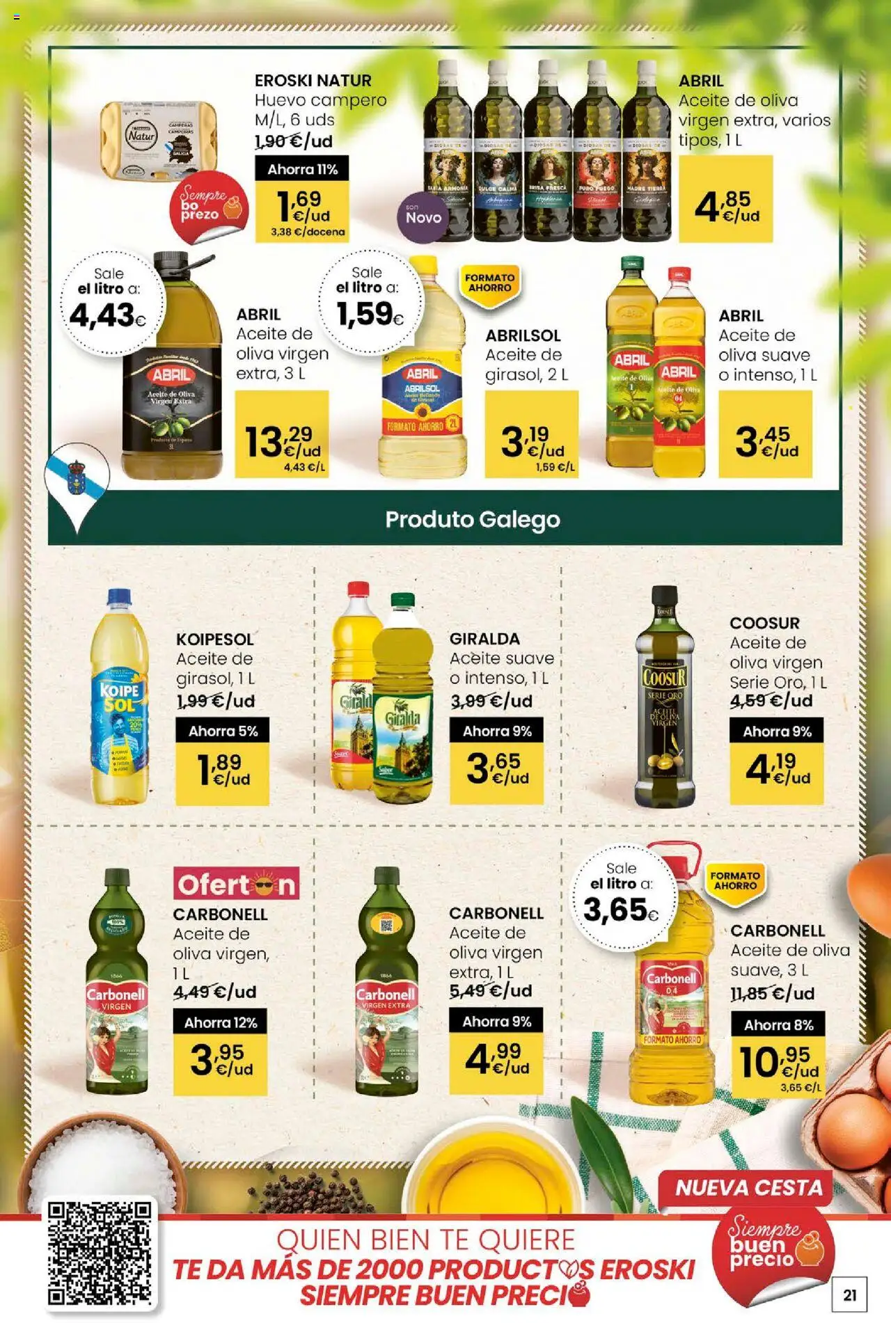 Eroski - Ofertons para conquistarte │ válido desde el 31.07.2025 | Página: 21 | Productos: Aceite, Té, Aceite de oliva, Cesta
