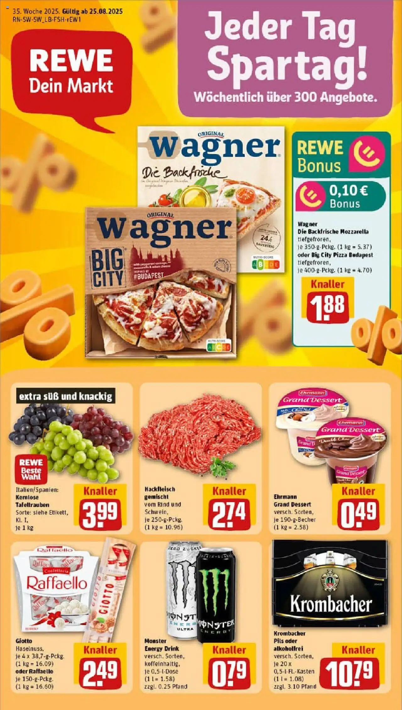 Rewe prospekt Grünstadt	 - gültig ab dem 24.08.2025 | Seite: 1 | Produkte: Mozzarella, Monster, Pizza, Hackfleisch