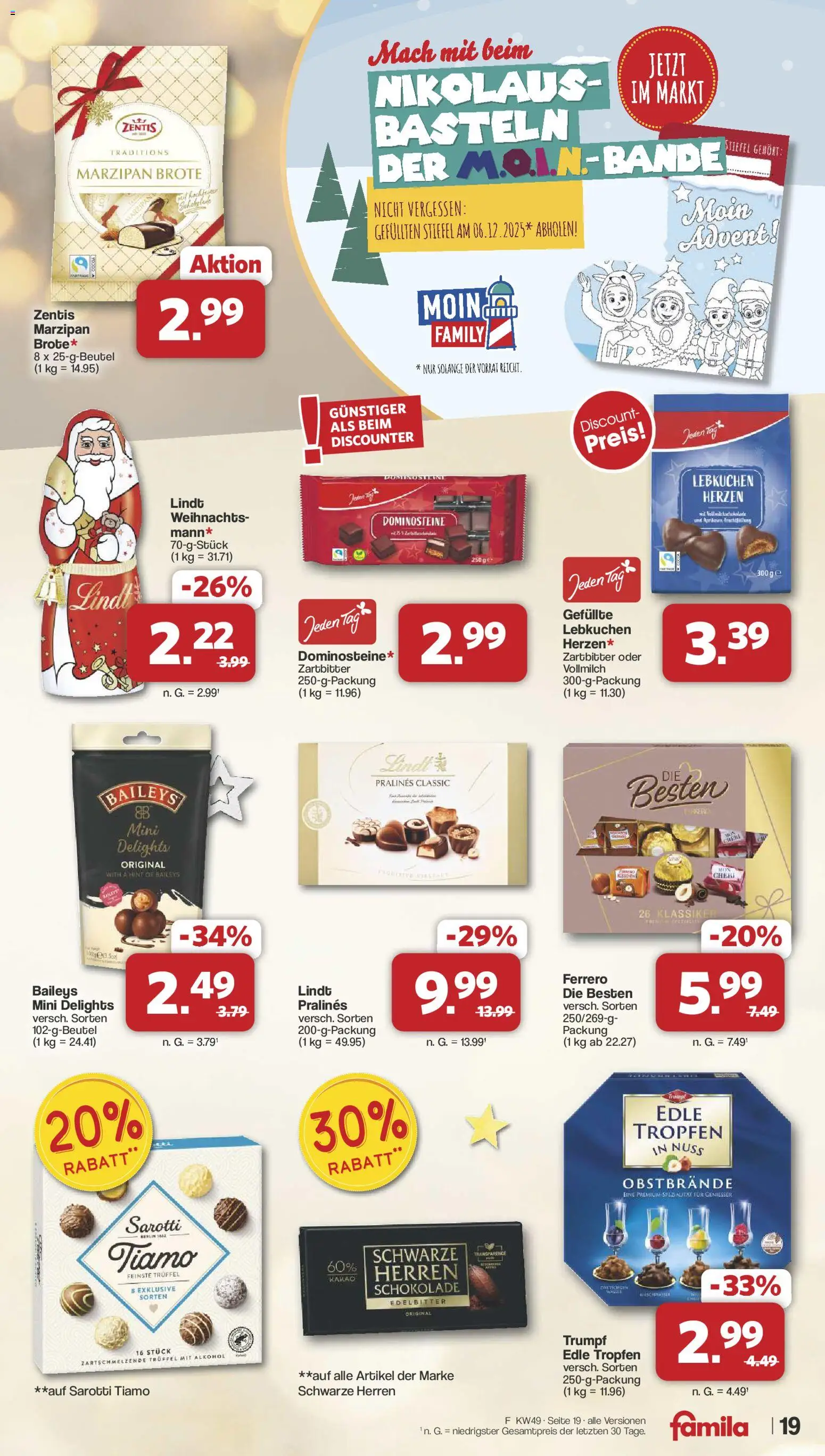 Famila Nordwest Prospekt 	 – gültig ab 01.12.2025 | Seite: 19 | Produkte: Schokolade, Baileys, Stiefel, Lindt