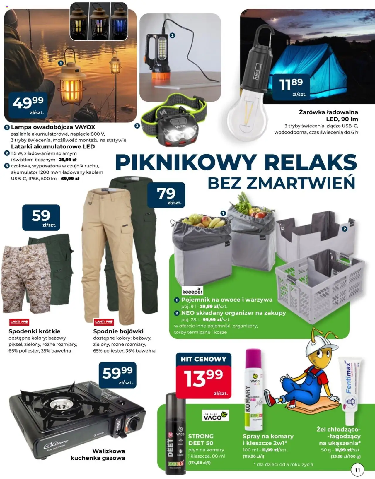 Mrówka Gazetka - Radomsko od 07.08.2025 | Strona: 11 | Produkty: Spodenki, Torby termiczne, Lampa, Owoce