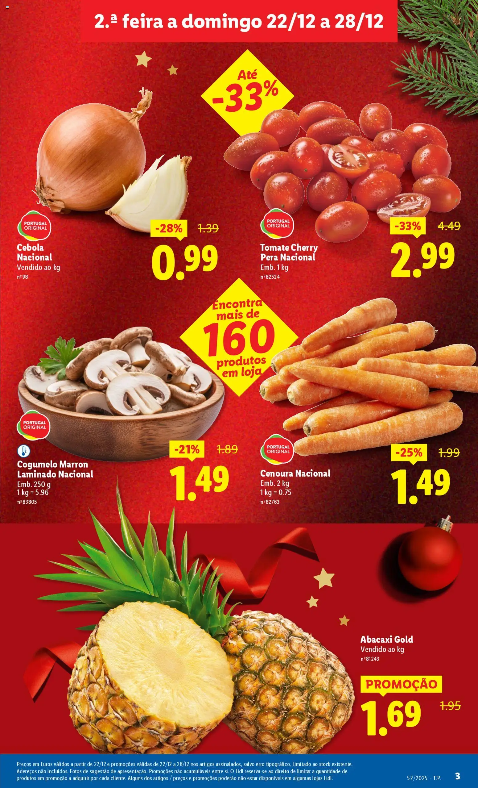 Lidl folheto │ válido de 22.12.2025 | Página: 3 | Produtos: Cebola, Tomate, Abacaxi, Cenoura