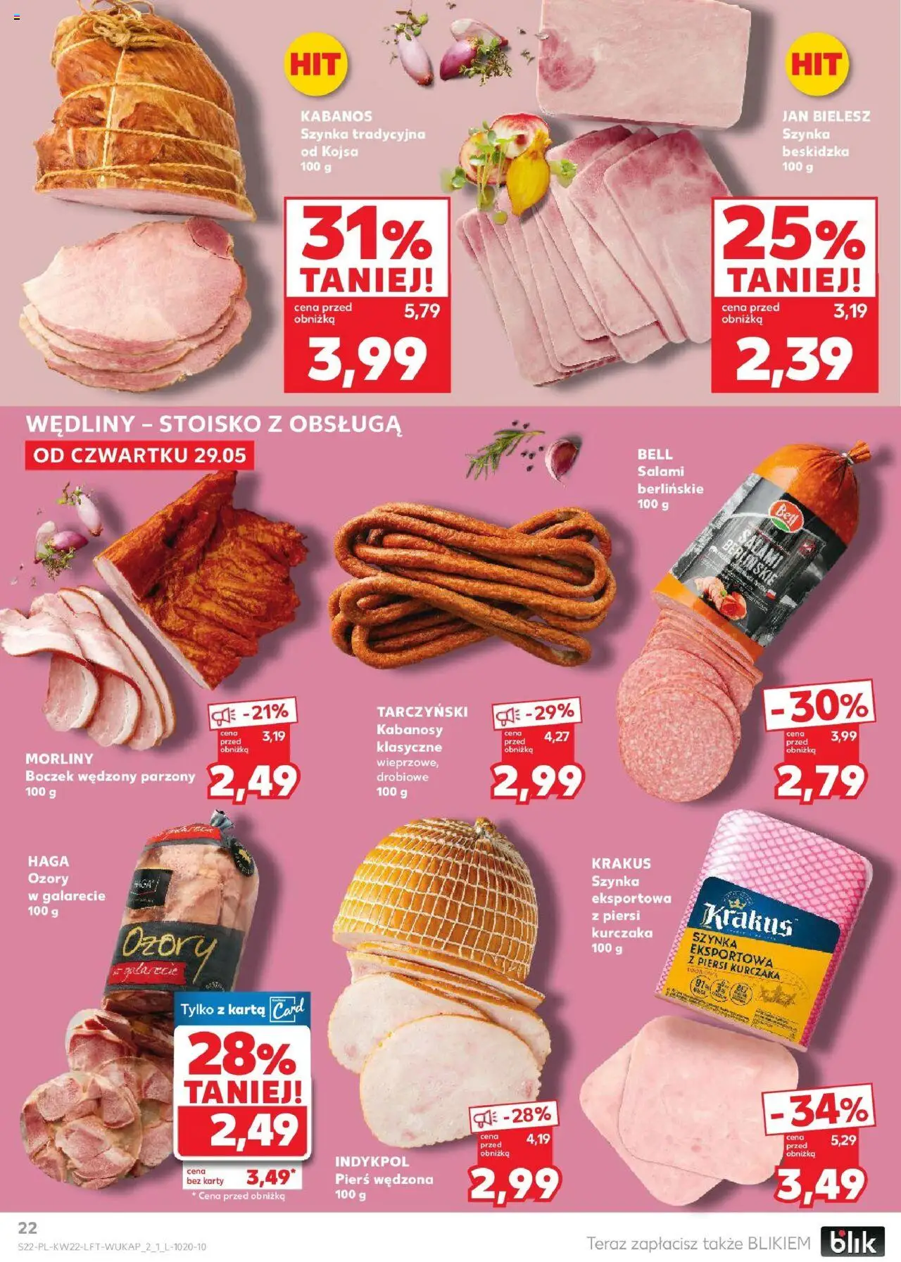 Kaufland gazetka od 29.05.2025 | Strona: 22 | Produkty: Karta, Piersi, Kabanosy, Boczek wędzony