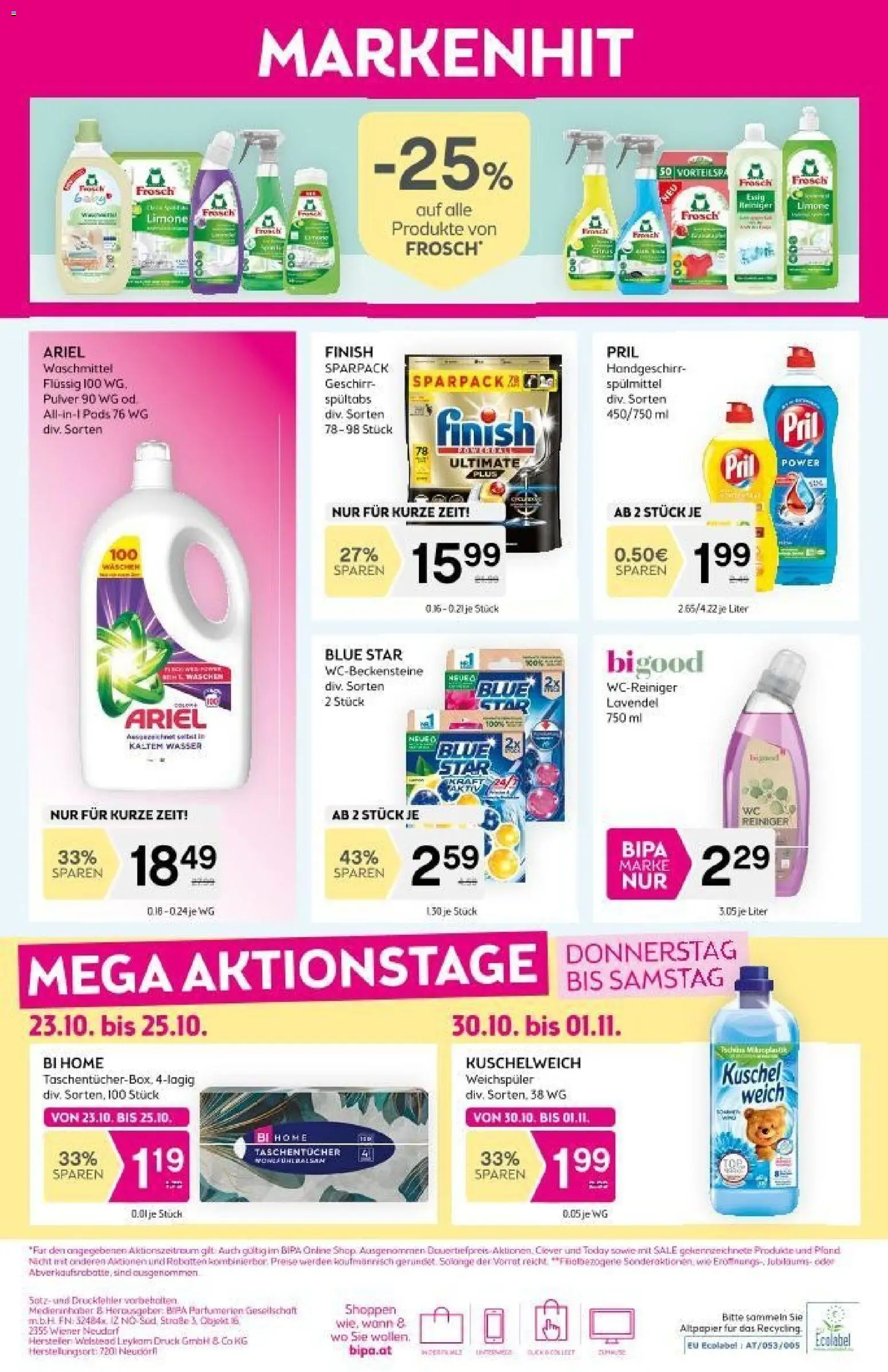 Bipa Flugblatt gültig ab 23.10.2025 | Seite: 12 | Produkte: Wasser, Weichspüler, Waschmittel