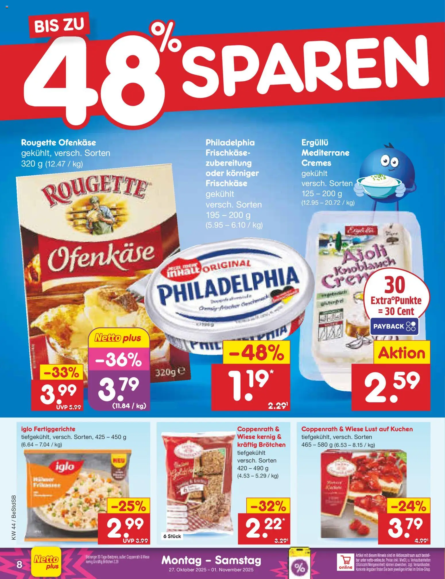 Netto Marken-Discount Prospekt 	 – gültig ab 27.10.2025 | Seite: 10 | Produkte: Philadelphia, Iglo, Fertiggerichte, Kuchen
