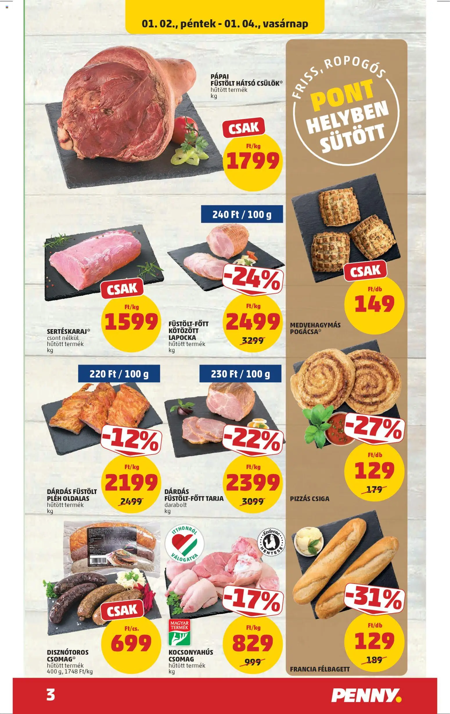PENNY akciós ujság - amely érvényes a következő dátumtól: 02.01.2026 | Oldal: 3 | Termékek: Tarja, Kocsonyahús, Pizza, Pogácsa
