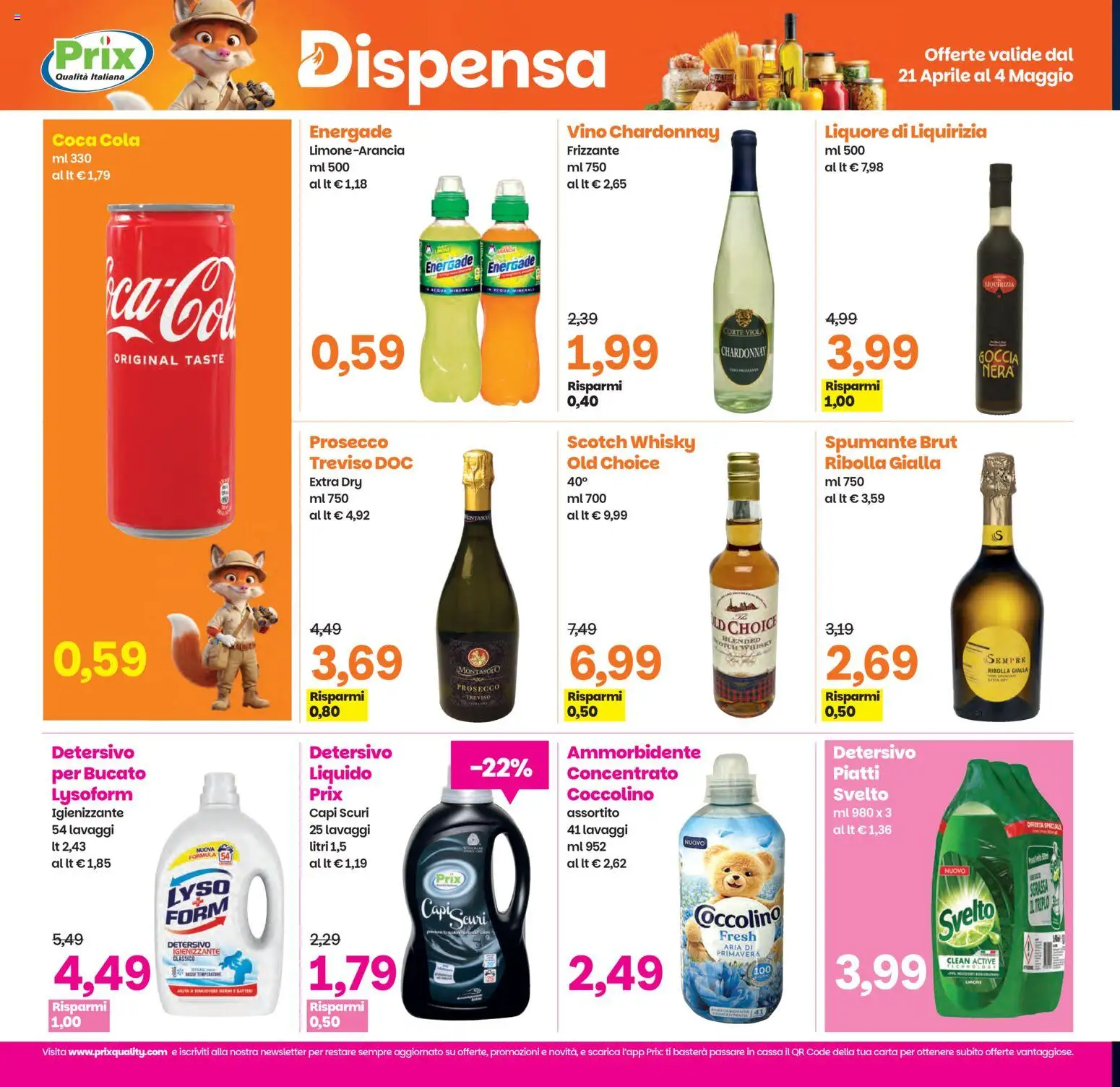 Volantino Prix del 21.04.2026 | Pagina: 21 | Prodotti: Ammorbidente, Acqua, Acqua minerale, Liquore