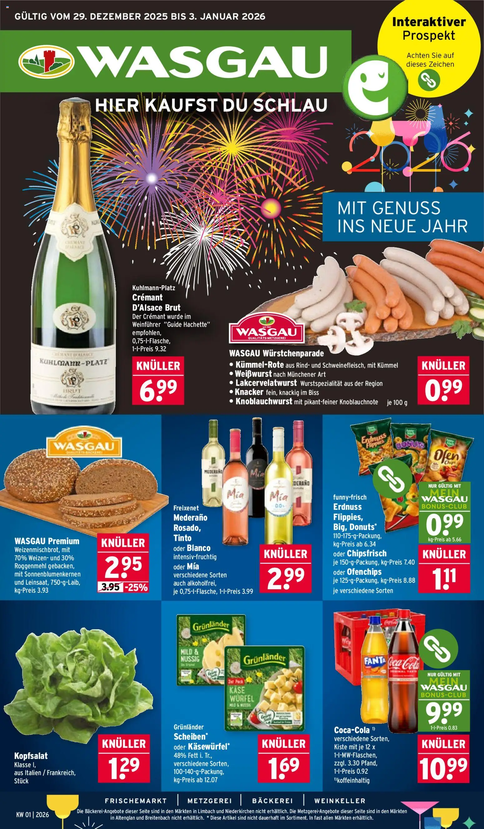 Wasgau Prospekt 	 – gültig ab 29.12.2025 | Seite: 1 | Produkte: Ofen, Coca cola, Freixenet, Grunlander