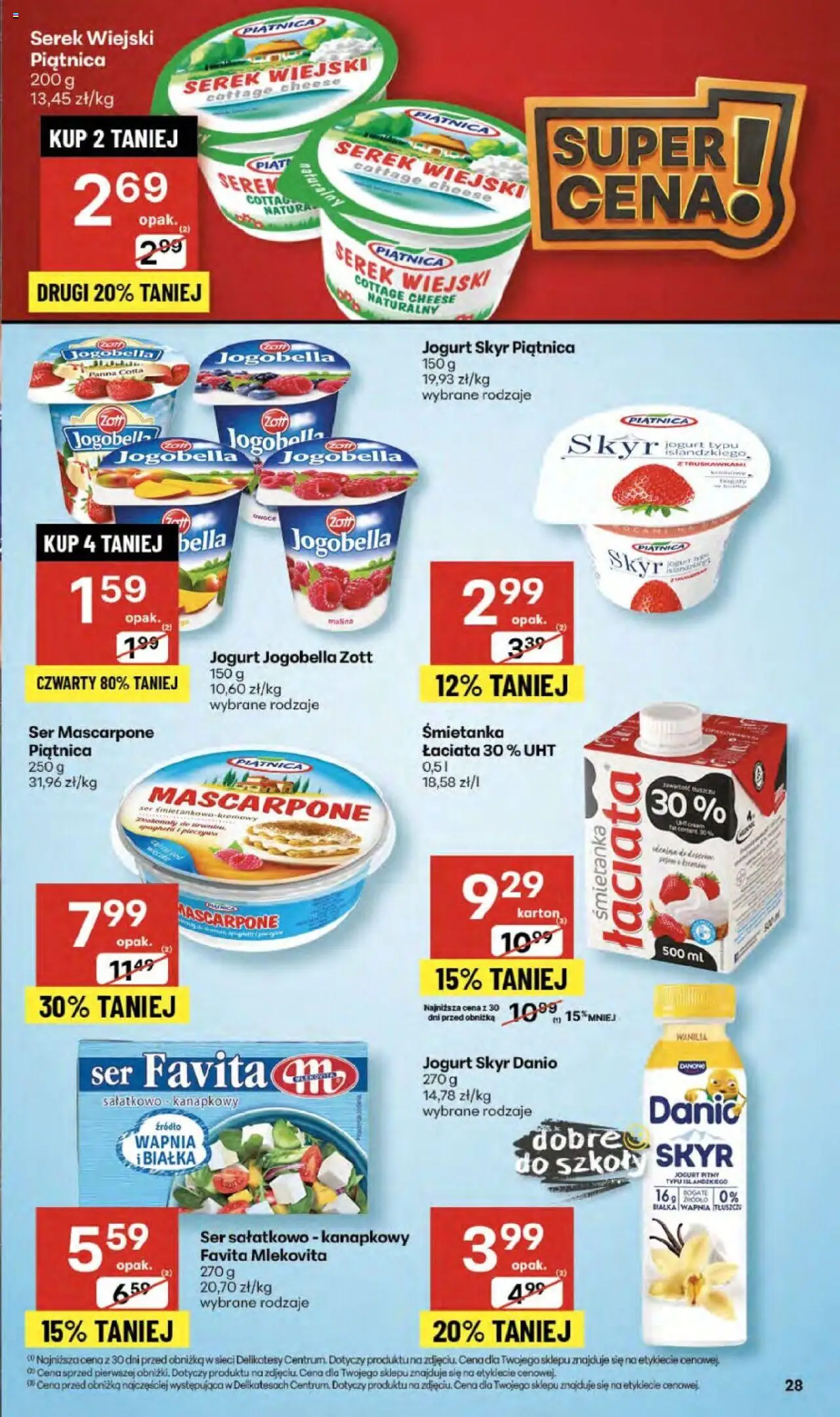 Delikatesy Centrum Gazetka od 11.09.2025 | Strona: 28 | Produkty: Serek, Serek wiejski, Skyr piątnica, Skyr
