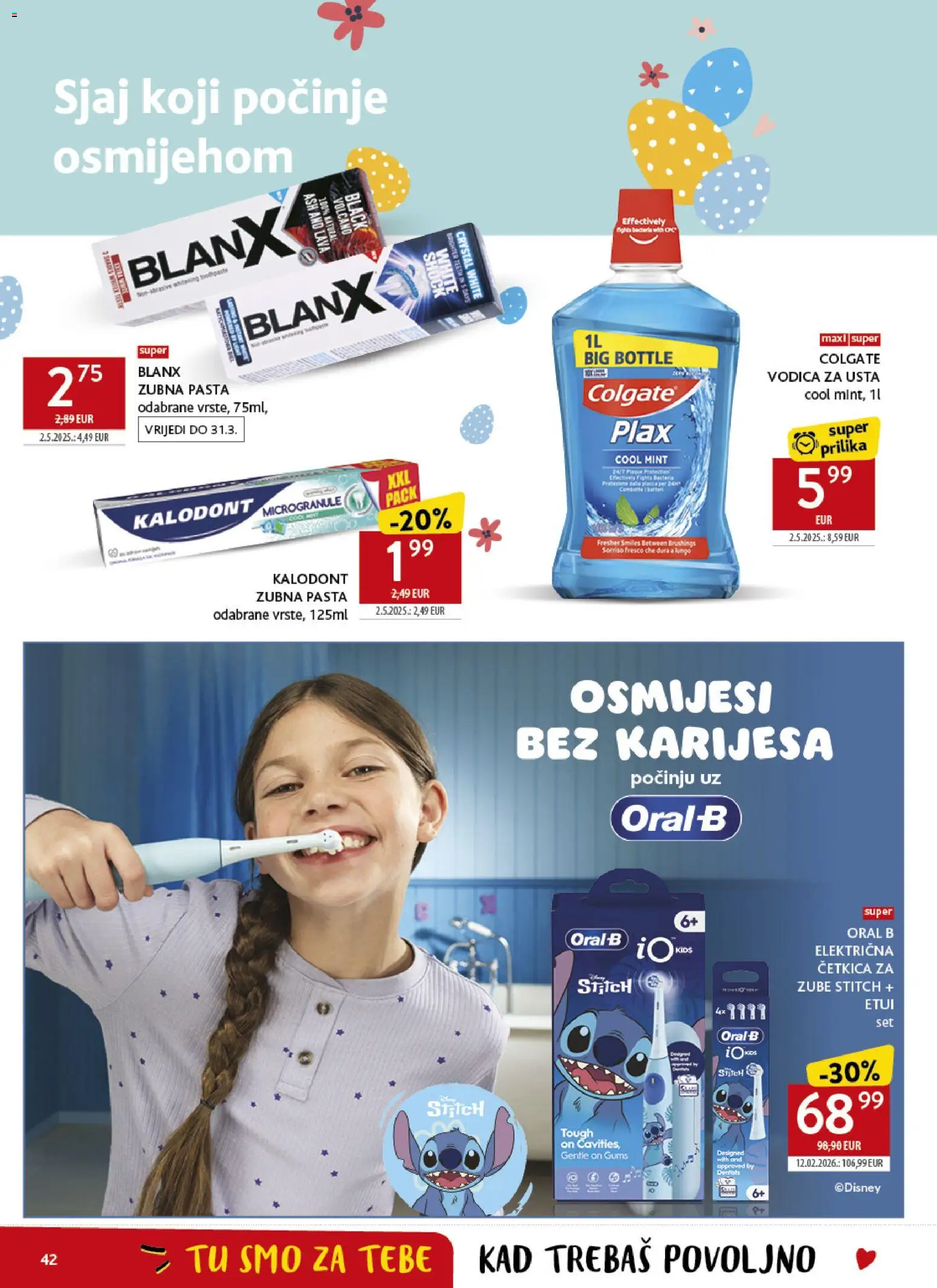 Konzum katalog | vrijedi od 18.03.2026 | Stranica: 42 | Proizvodi: Električna četkica za zube, Četkica za zube, Vodica za usta, Pasta