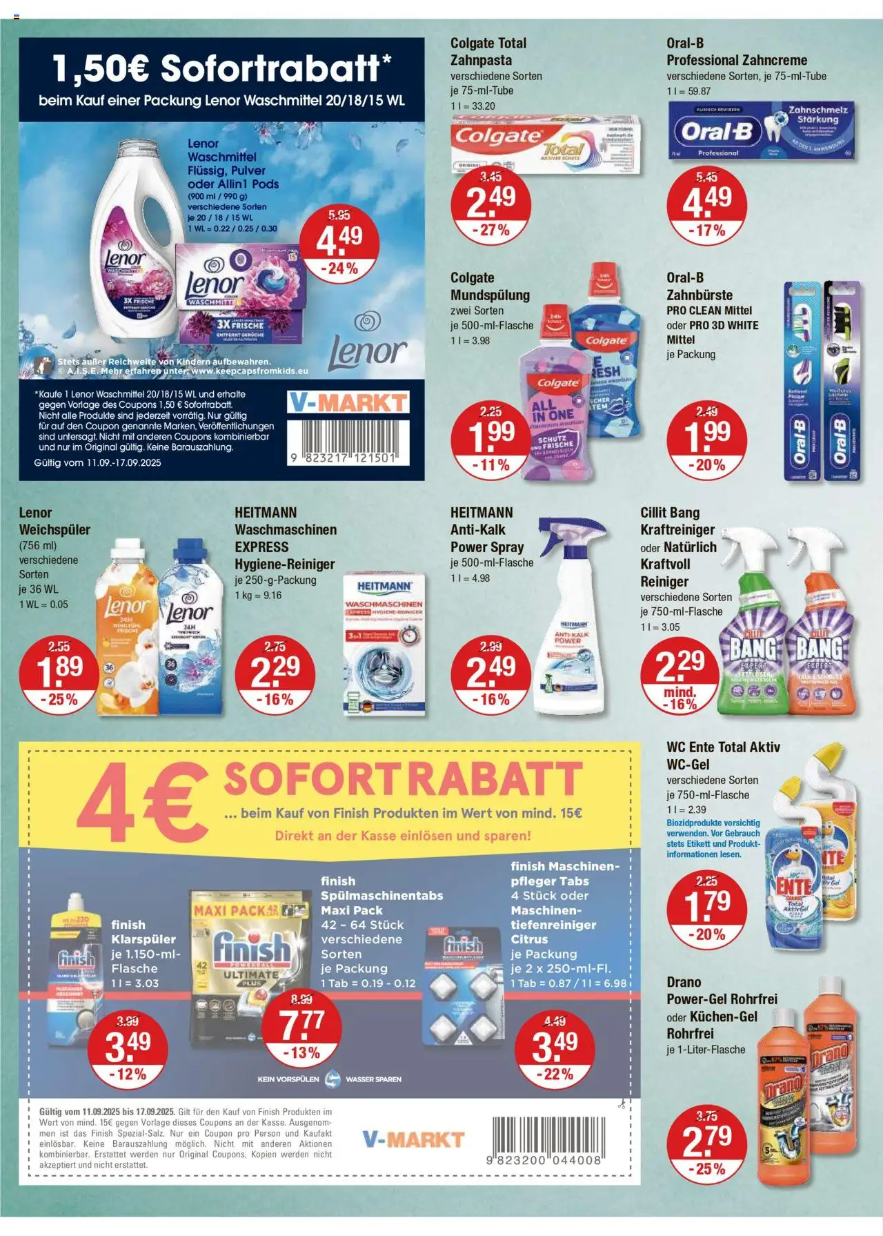 V-Markt - M&#252;nchen – gültig ab 11.09.2025 | Seite: 10 | Produkte: Lenor, Finish, Zahnpasta, Wasser