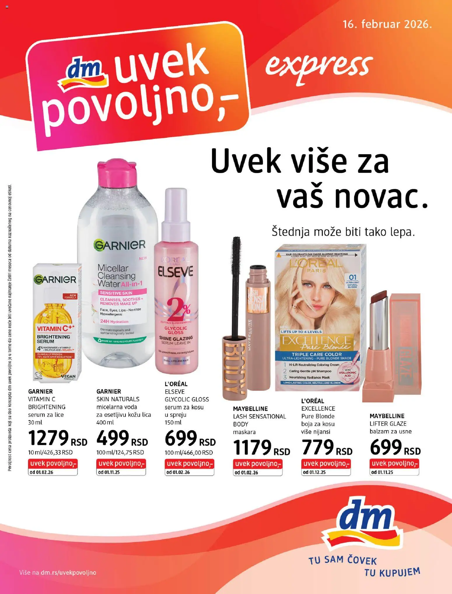 DM Drogerie katalog - važi od 16.02.2026 | Strana: 1 | Proizvode: Maskara, Voda, Balzam, Micelarna voda