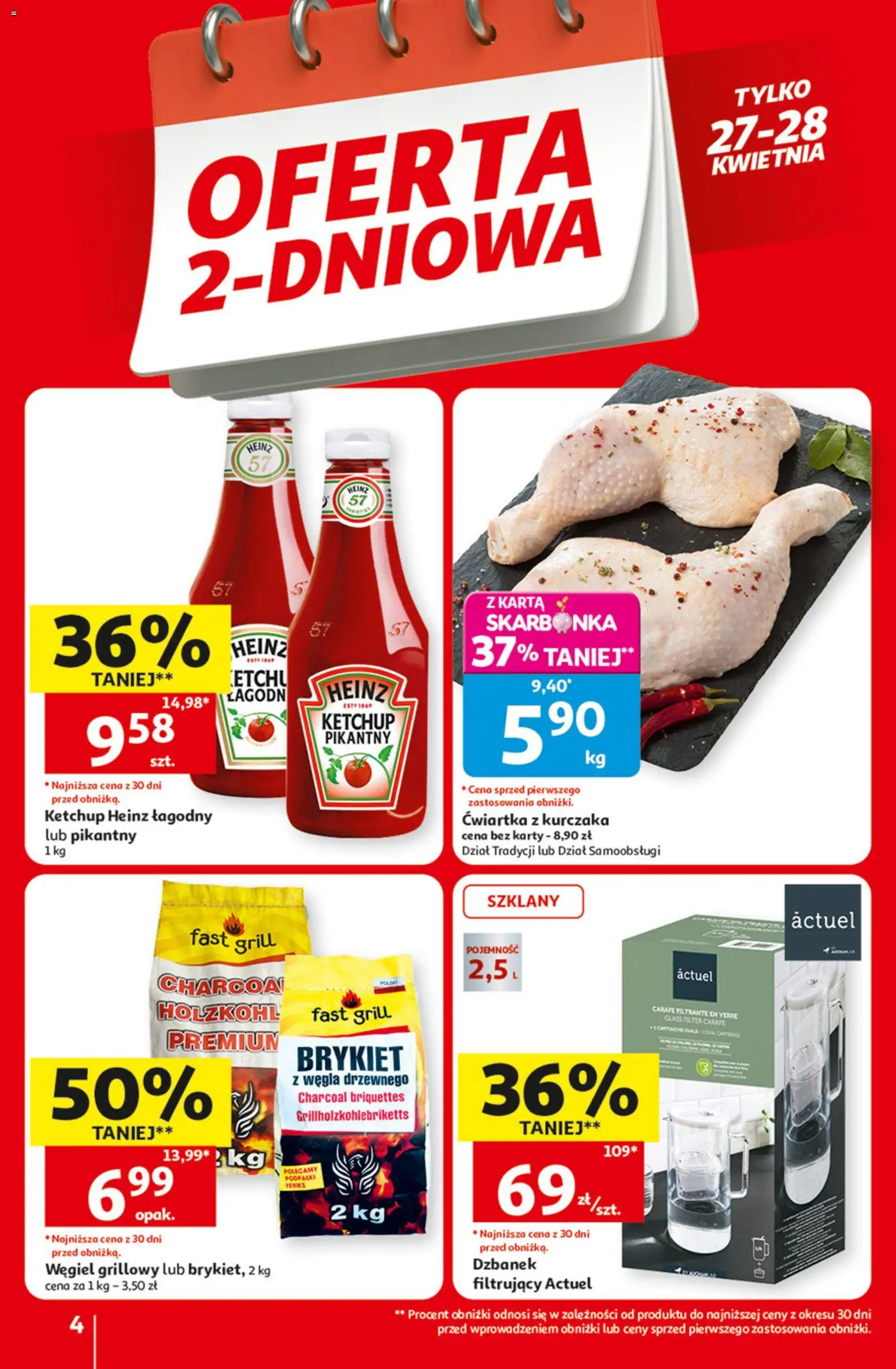 Auchan gazetka - 30 Lat Hipermarket od 23.04.2026 | Strona: 4 | Produkty: Karta, Dzbanek, Ketchup, Ćwiartka z kurczaka