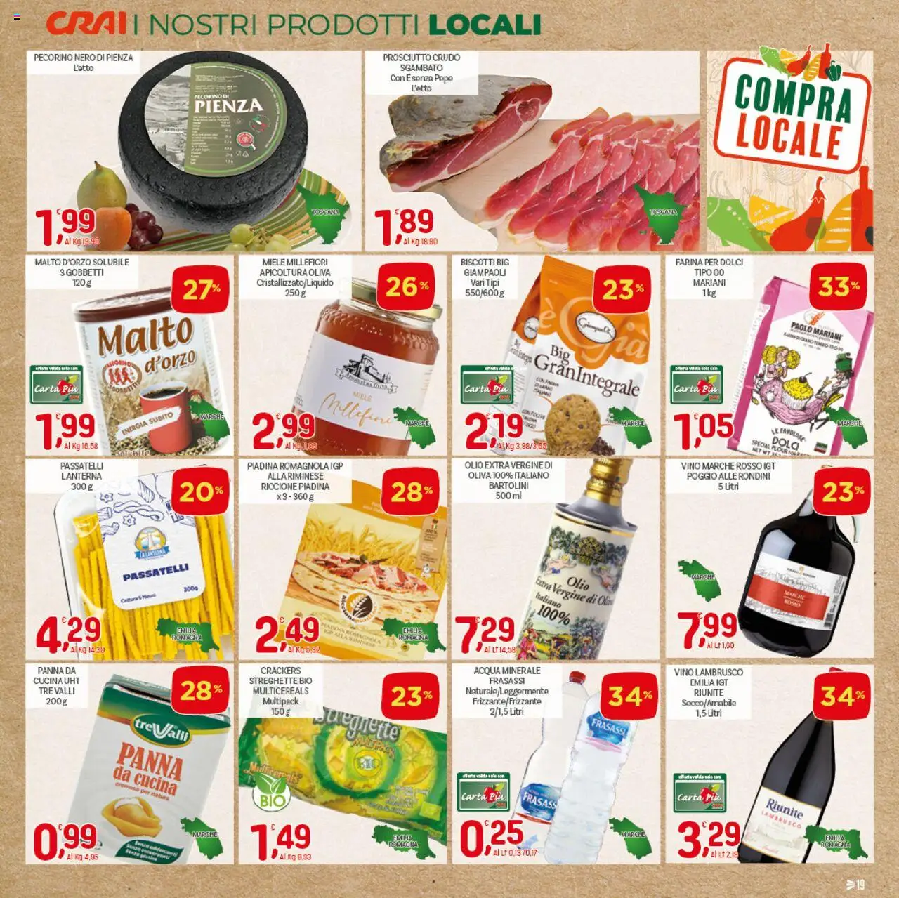 Volantino CRAI del 18.09.2025 | Pagina: 19 | Prodotti: Prosciutto Crudo, Olio, Piadina, Miele