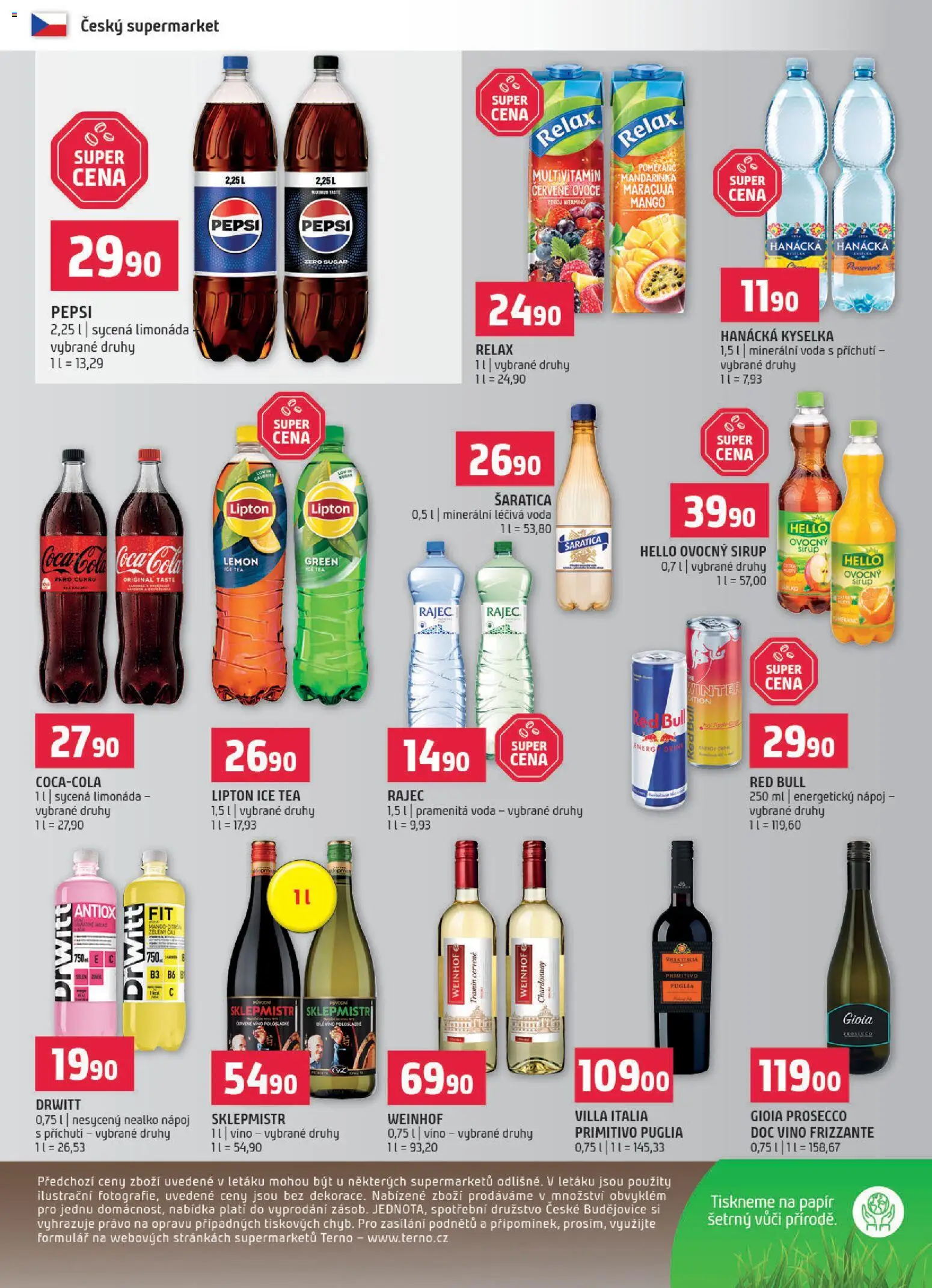 Terno leták - Blatná, Strakonice od 05.11.2025 | Strana: 12 | Produkty: Limonáda, Víno, Primitivo, Sirup