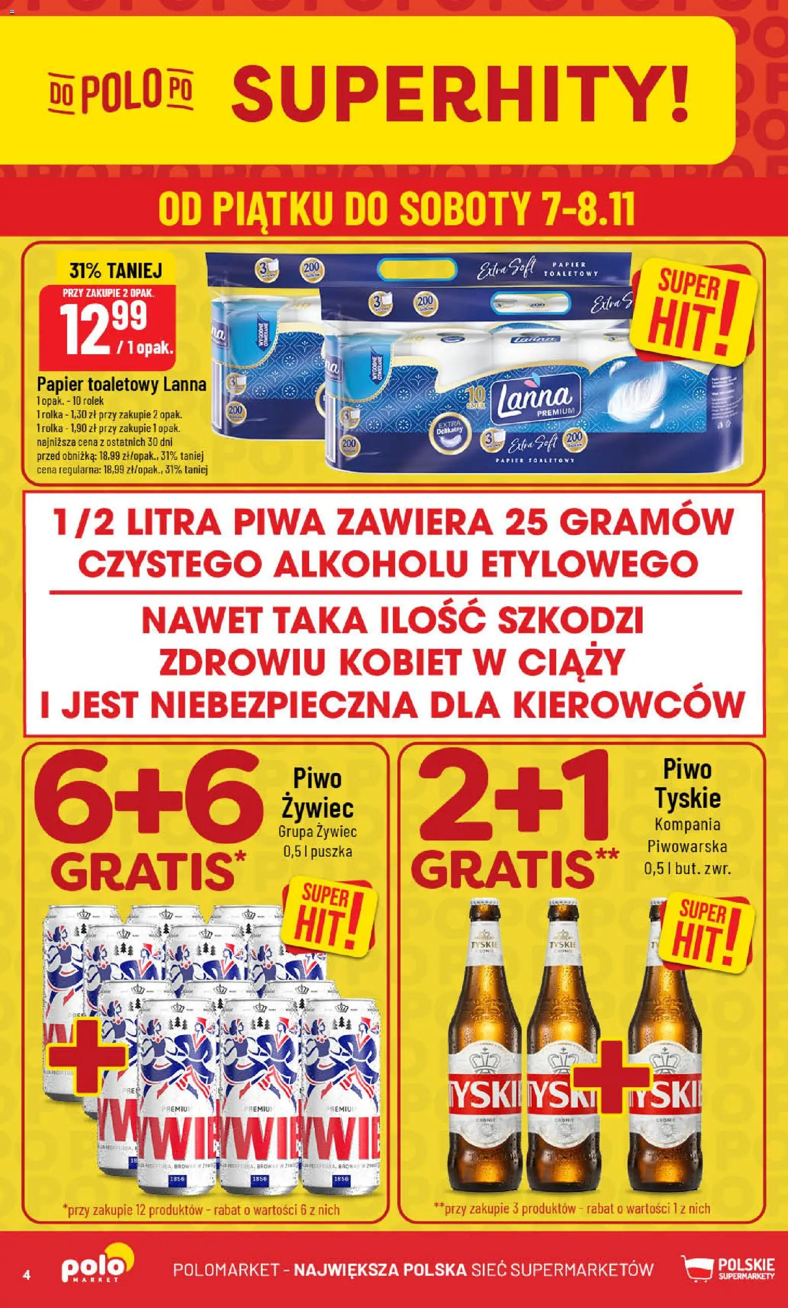 POLOmarket Gazetka od 05.11.2025 | Strona: 4 | Produkty: Papier toaletowy, Tyskie, Piwo