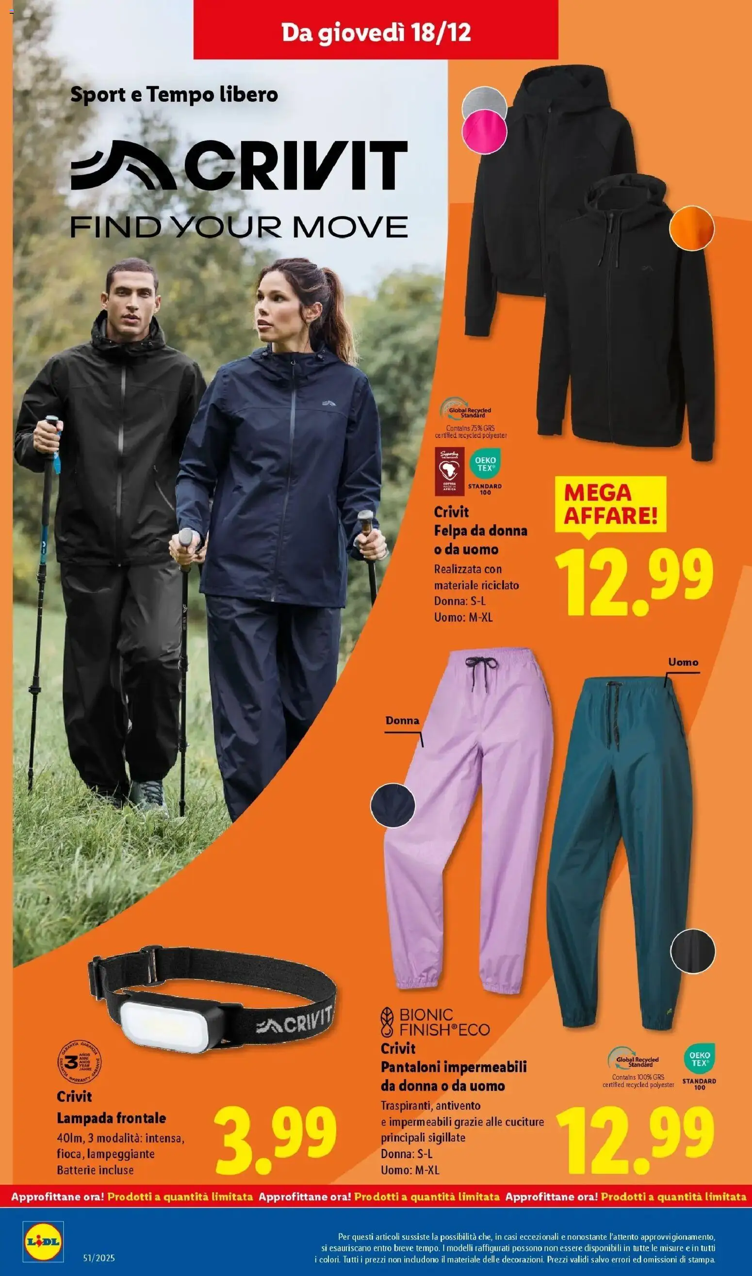 Volantino Lidl del 14.12.2025 | Pagina: 44 | Prodotti: Felpa, Pantaloni, Batterie, Lampada