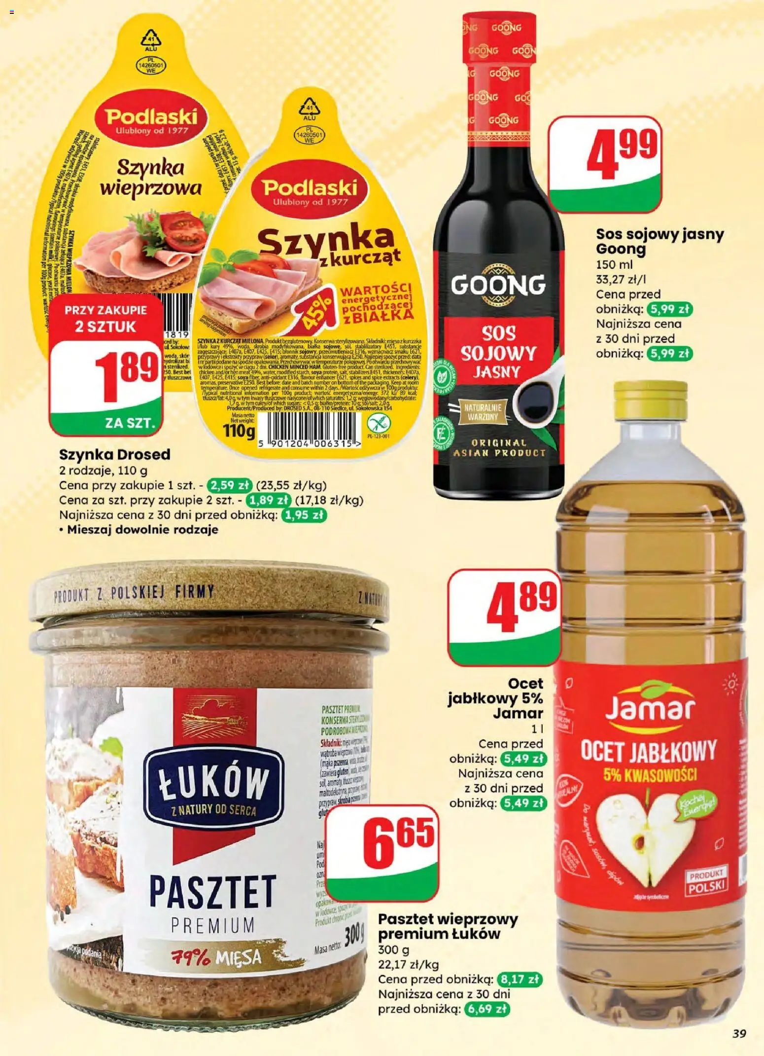 Dino gazetka od 04.03.2026 | Strona: 39 | Produkty: Ocet, Mięso, Szynka, Sos