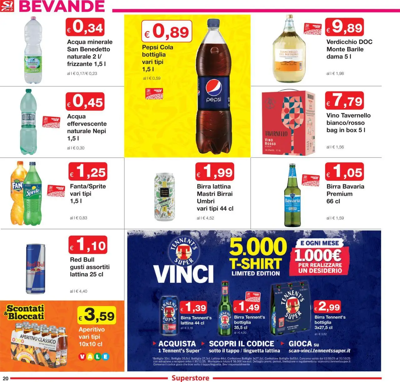 Volantino Sì con Te del 04.09.2025 | Pagina: 20 | Prodotti: Tennent's, Acqua, Gioco, Vino rosso