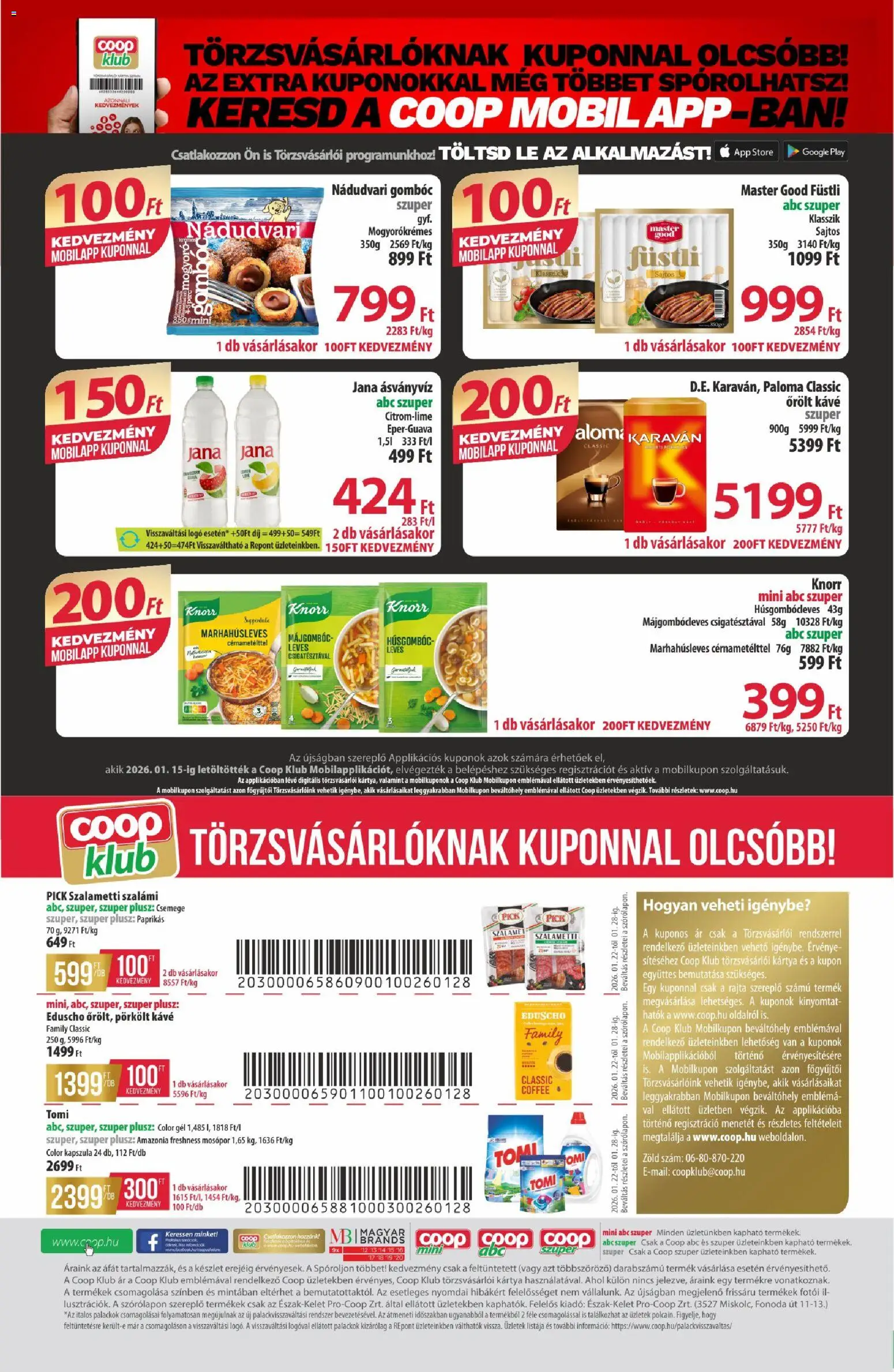 COOP akciós ujság - amely érvényes a következő dátumtól: 22.01.2026 | Oldal: 12 | Termékek: Kávé, Szalámi, Ásványvíz, Őrölt kávé