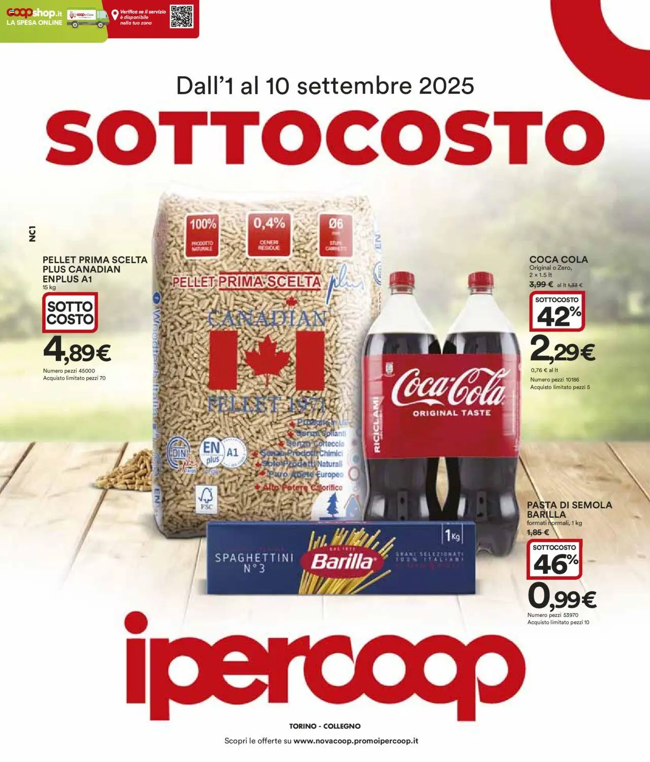 Volantino Ipercoop del 01.09.2025 | Pagina: 1 | Prodotti: Pellet, Pasta, Coca Cola