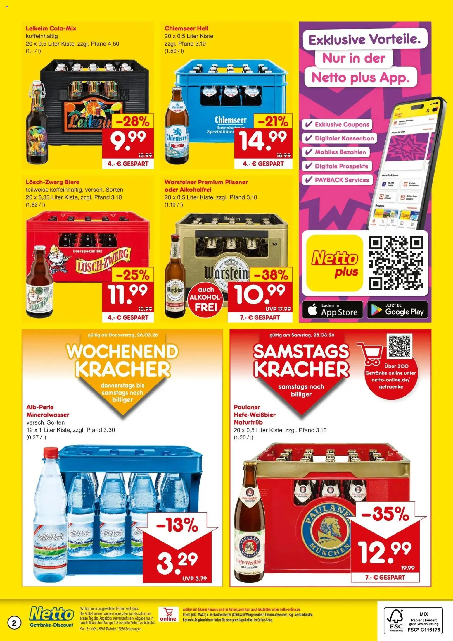 Netto Marken-Discount Prospekt Redwitz	 – gültig ab 23.03.2026 | Seite: 2 | Produkte: Mineralwasser, Warsteiner, Paulaner