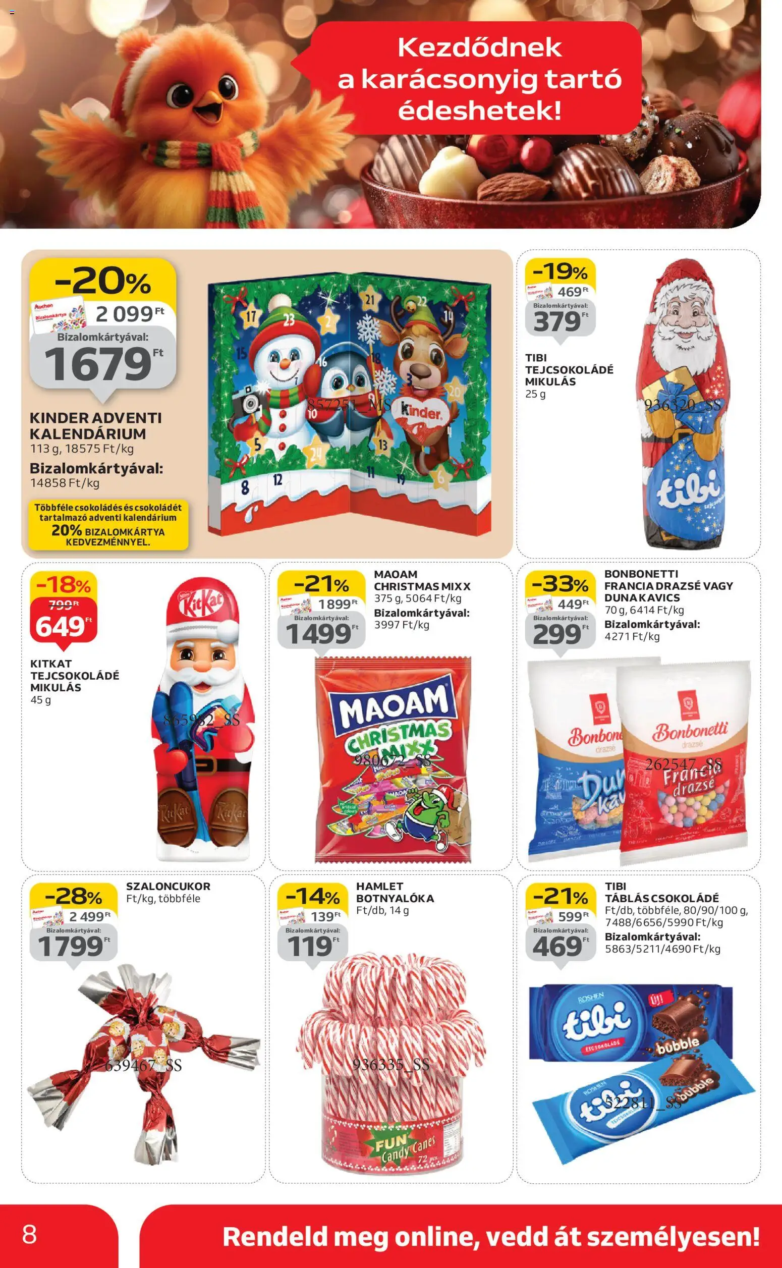 Auchan akciós ujság - amely érvényes a következő dátumtól: 30.10.2025 | Oldal: 8 | Termékek: Szaloncukor, Drazsé, Tejcsokoládé, Csokoládé