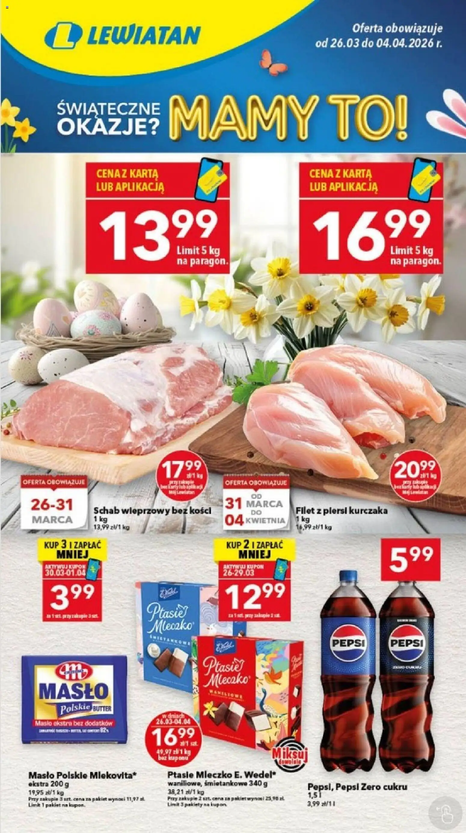 Lewiatan gazetka - Gdańsk od 26.03.2026 | Strona: 1 | Produkty: Karta, Masło Polskie, Schab wieprzowy, Masło