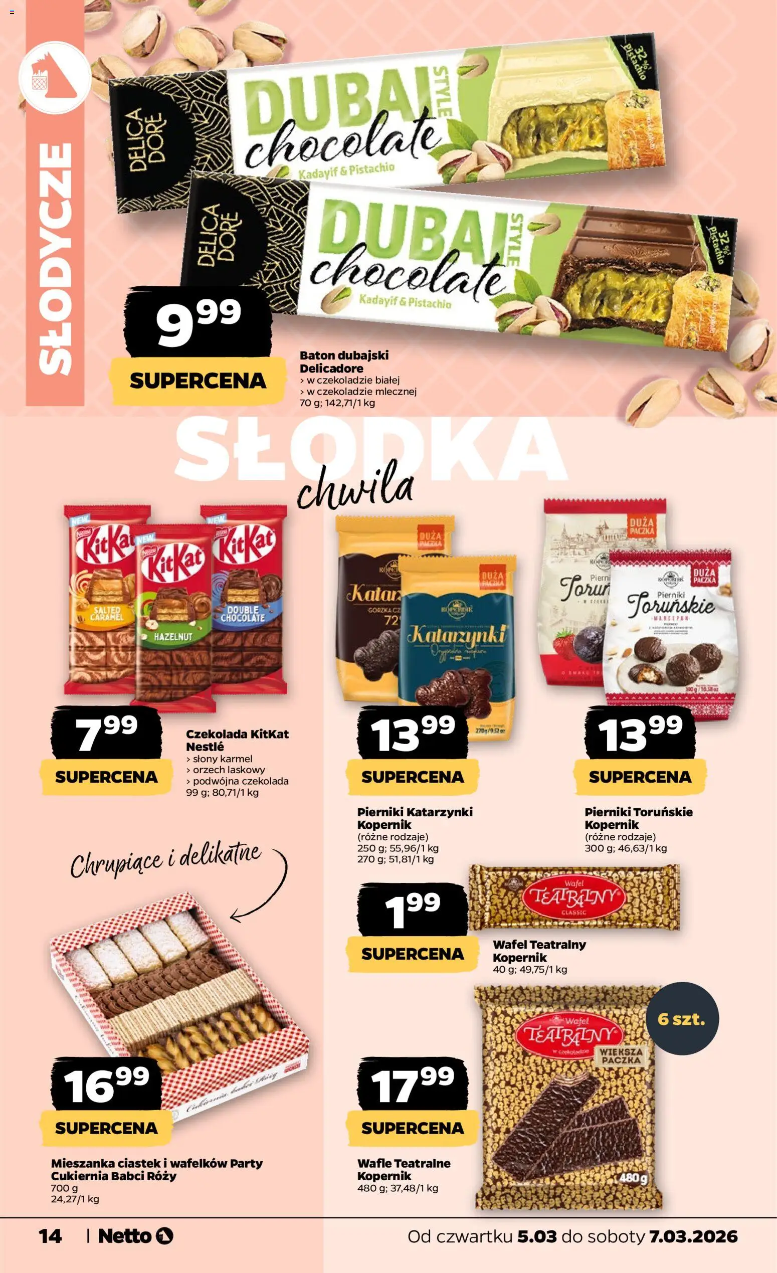 Netto gazetka od czwartku spożywcza od 05.03.2026 | Strona: 14 | Produkty: Słodycze, Pierniki, Wafle teatralne, Czekolada