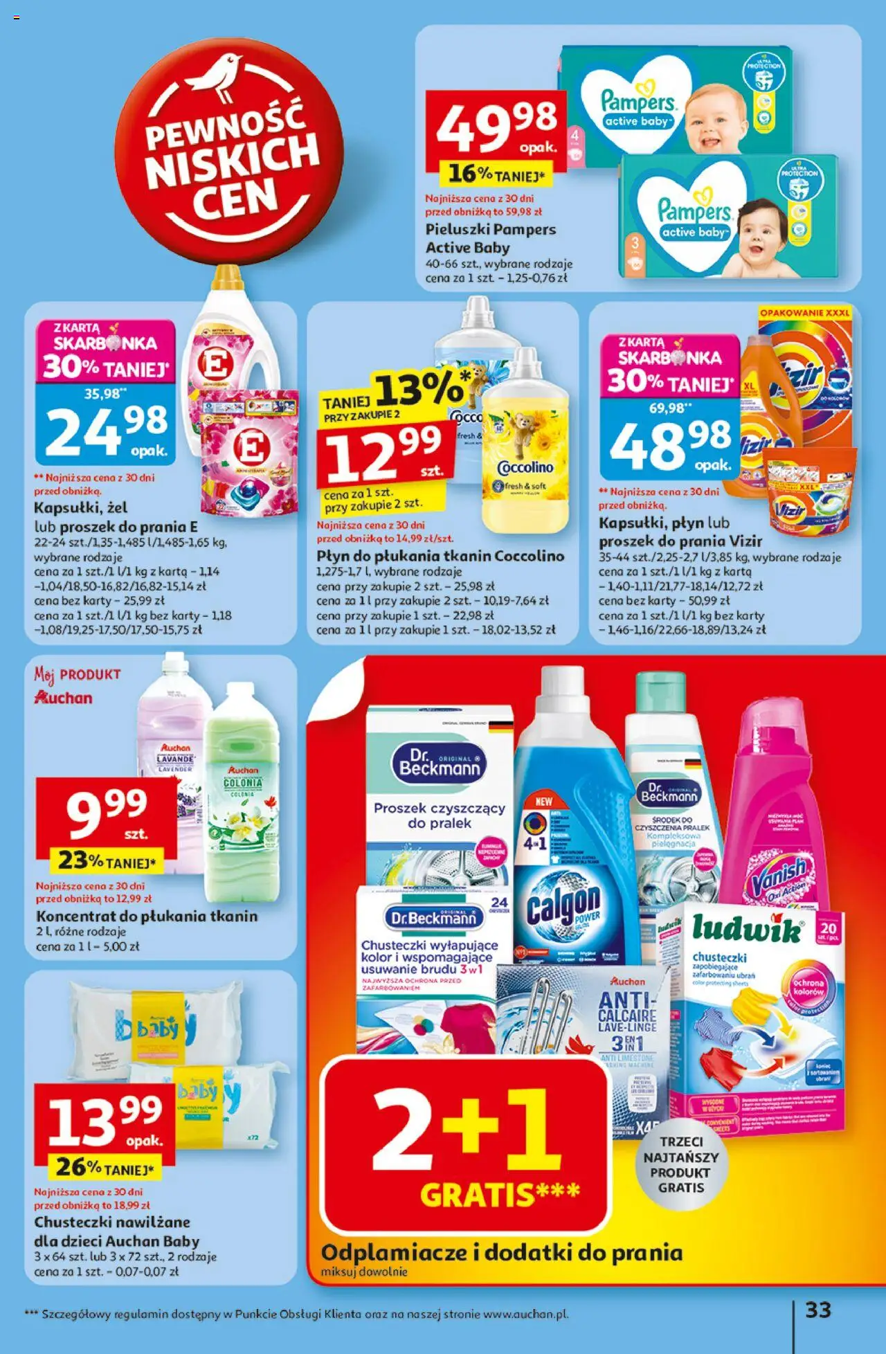 Auchan Gazetka - Odlotowe ceny na start szkoły Hipermarket od 28.08.2025 | Strona: 33 | Produkty: Karta, Vanish, Chusteczki wyłapujące kolor, Proszek do prania Vizir