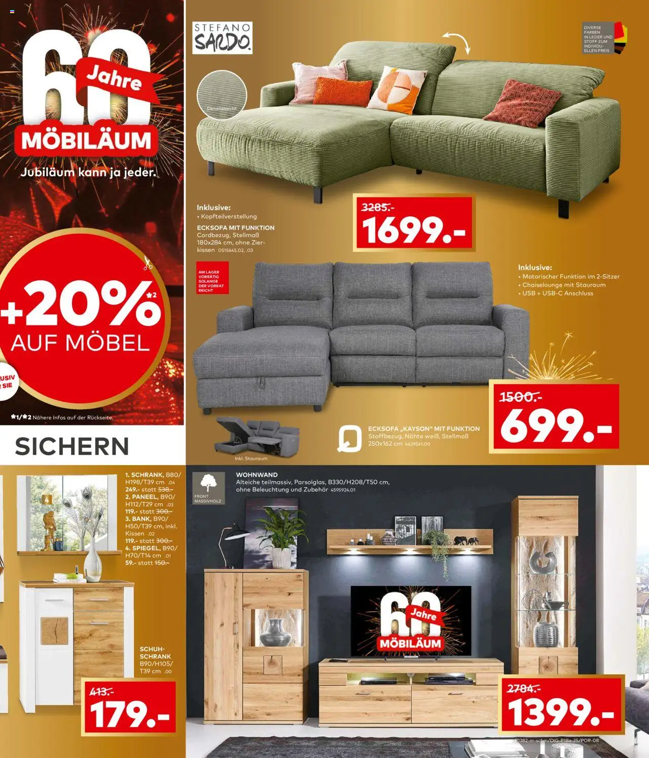 Porta! Möbiläumskracher in allen Abteilungen - Aachen – gültig ab 14.09.2025 | Seite: 3 | Produkte: USB, Ecksofa, Kissen, Schrank