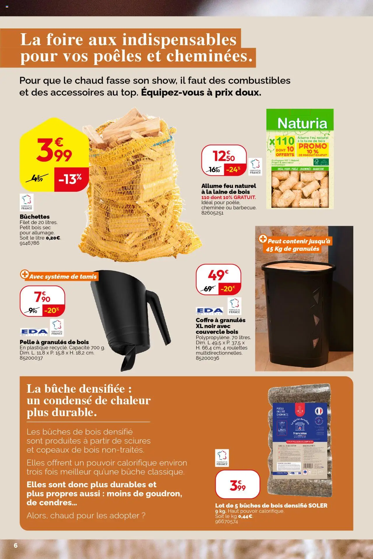 {H1} | Page: 6 | Produits: Allume feu, Tamis, Poêle, Granules de bois