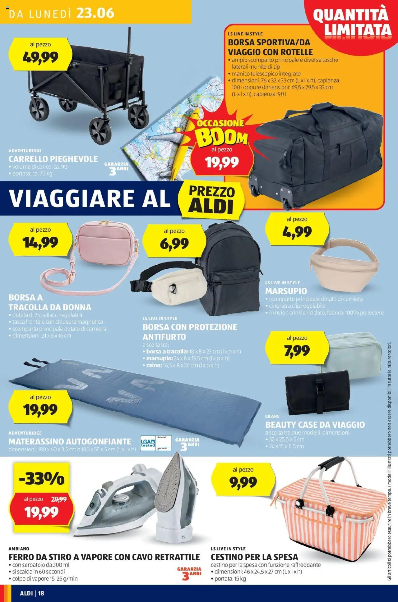 Volantino Aldi del 22.06.2025 | Pagina: 18 | Prodotti: Zaino, Cavo, Ferro da stiro, Cestino