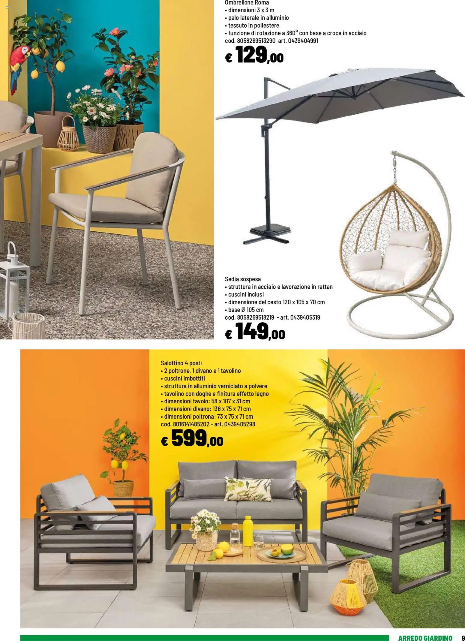 Volantino Iper del 20.04.2026 | Pagina: 9 | Prodotti: Ombrellone, Divano, Poltrona, Sedia