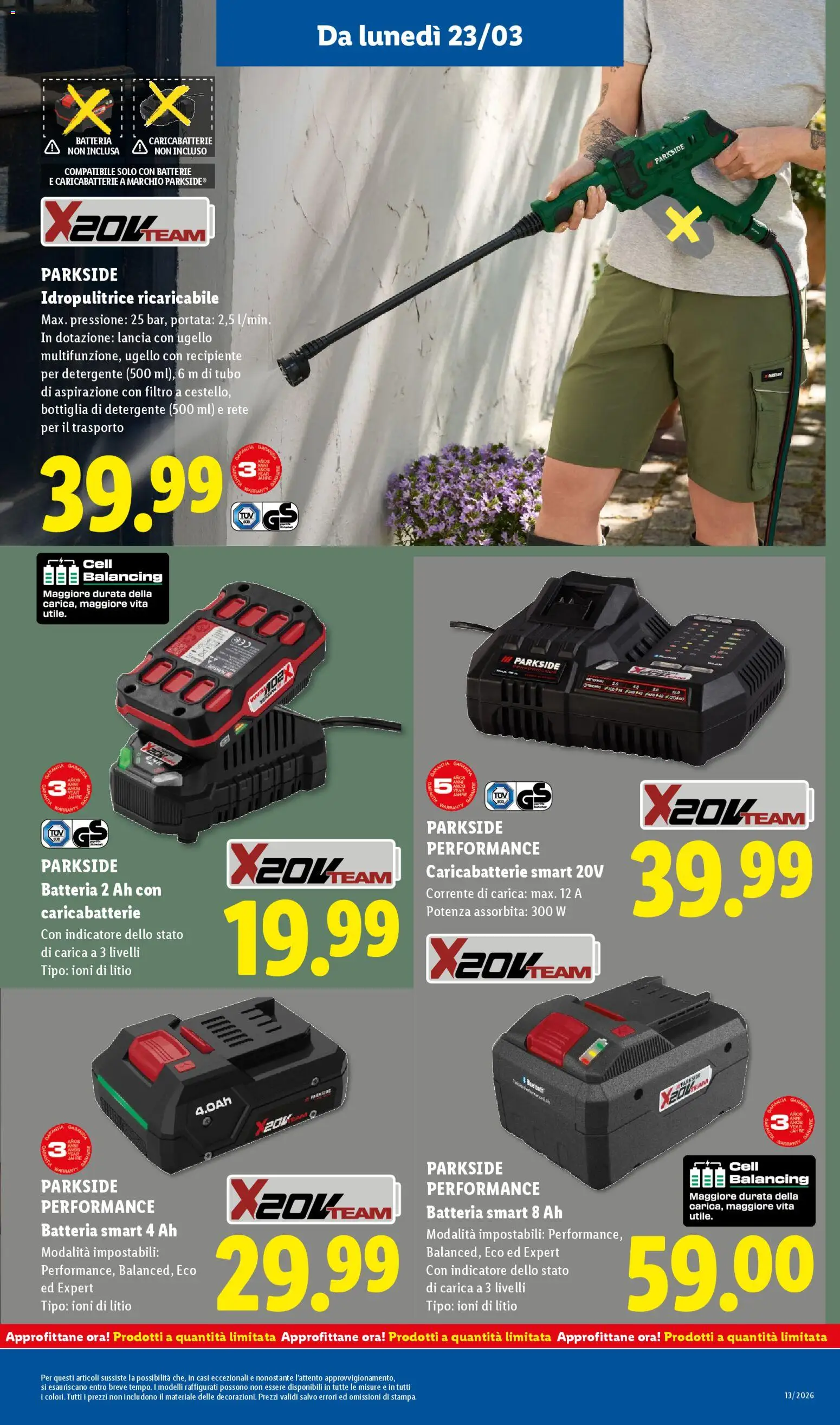 Volantino Lidl del 23.03.2026 | Pagina: 29 | Prodotti: Idropulitrice, Bottiglia, Batteria, Batterie