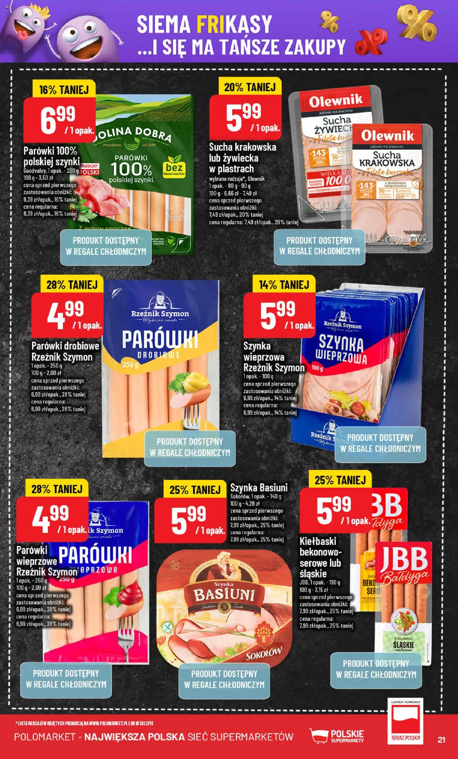 POLOmarket Gazetka od 05.11.2025 | Strona: 21 | Produkty: Parówki, Kiełbaski, Szynka