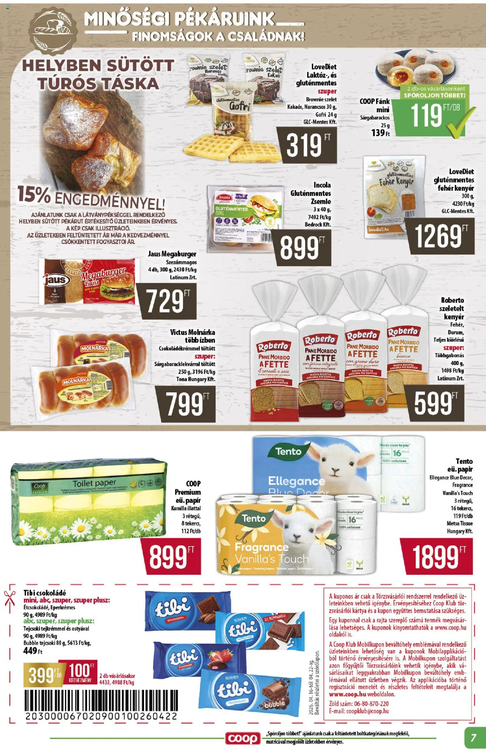 COOP akciós ujság - amely érvényes a következő dátumtól: 16.04.2026 | Oldal: 7 | Termékek: Túrós táska, Táska, Gluténmentes, Brownie