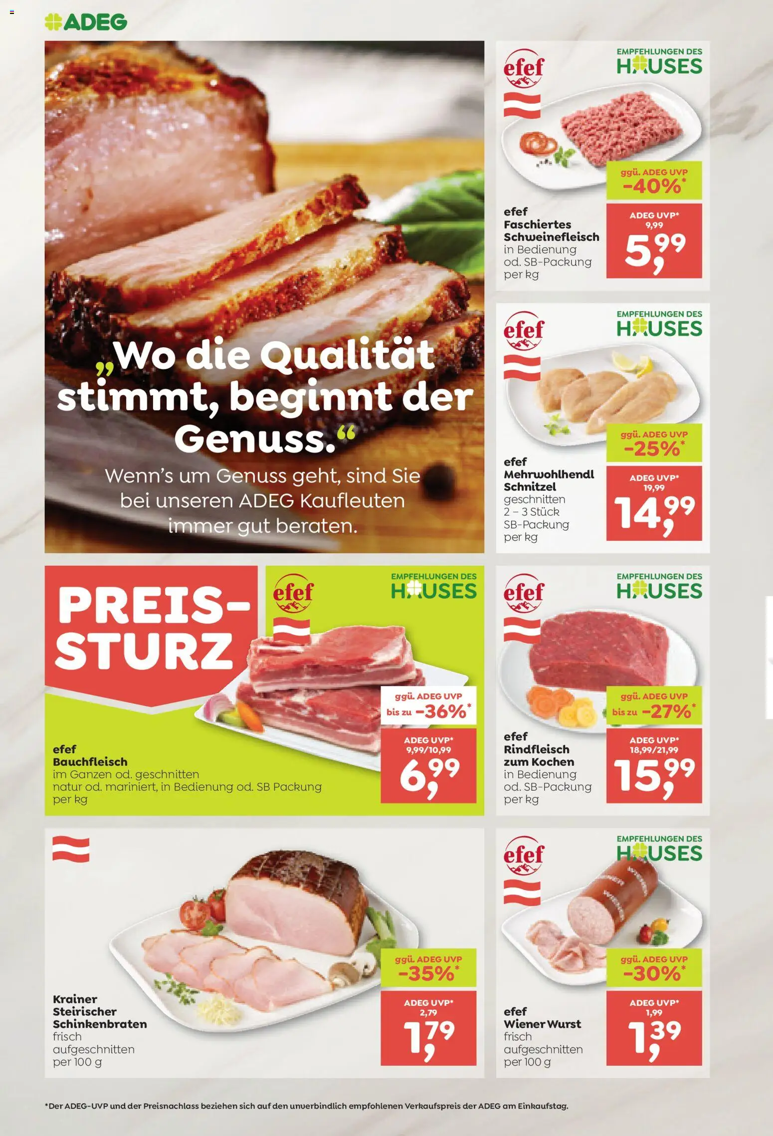 ADEG Flugblatt gültig ab 09.04.2026 | Seite: 4 | Produkte: Wurst, Schweinefleisch, Rindfleisch