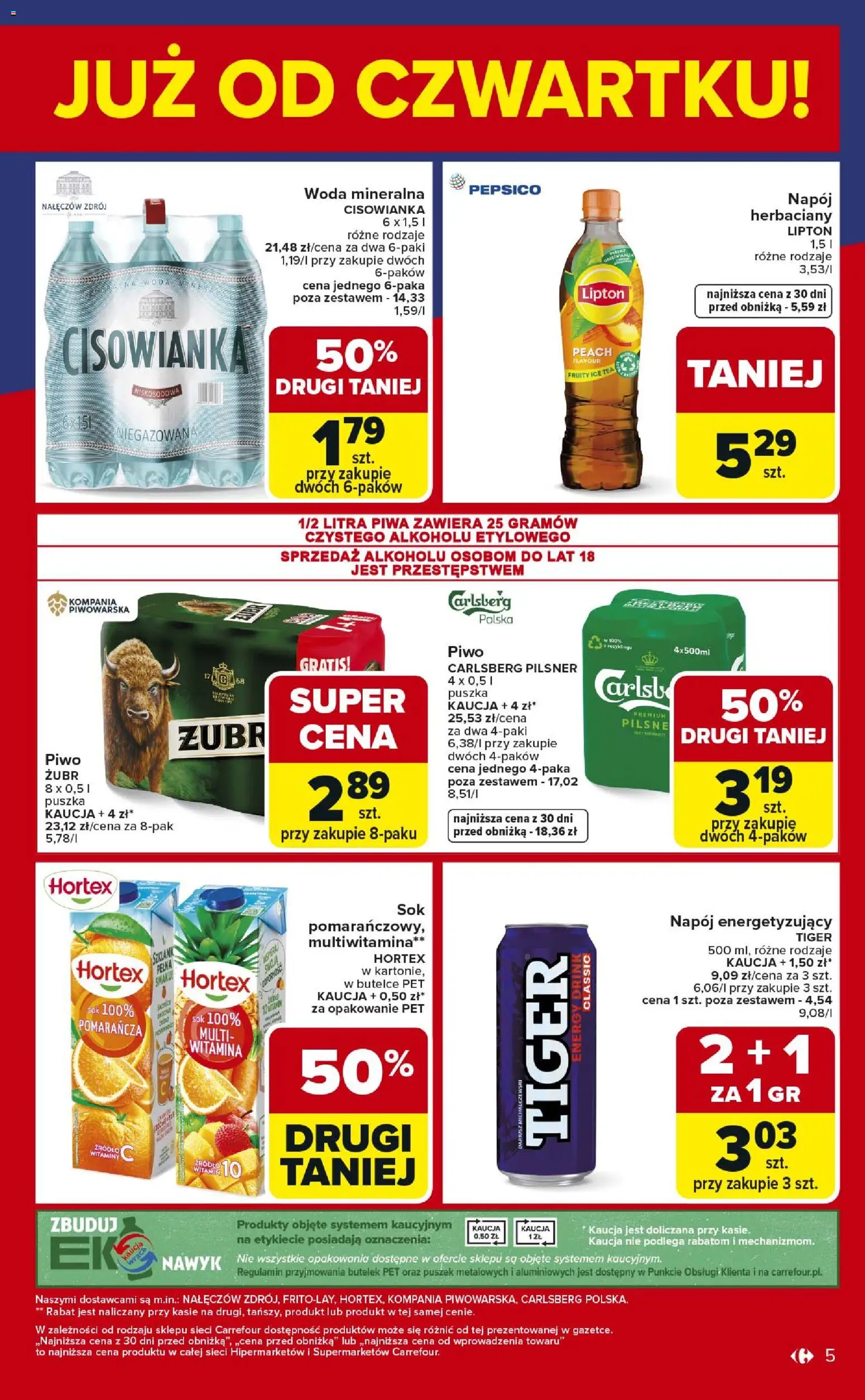 Carrefour Gazetka - Weekend okazji od 19.02.2026 | Strona: 5 | Produkty: Ice Tea, Sok, Piwo, Woda