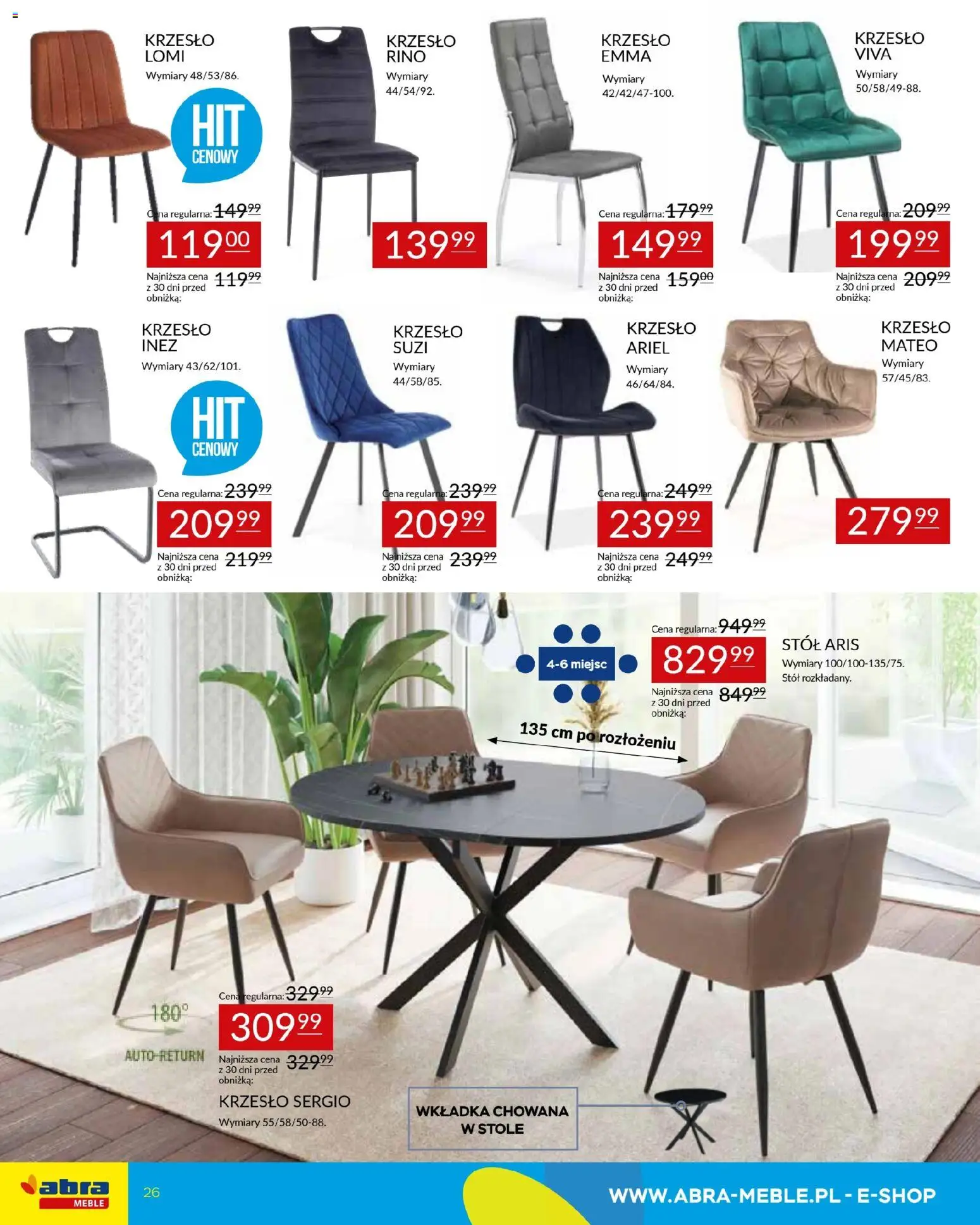Abra meble Gazetka od 09.01.2026 | Strona: 26 | Produkty: Stół, Krzesło, Ariel