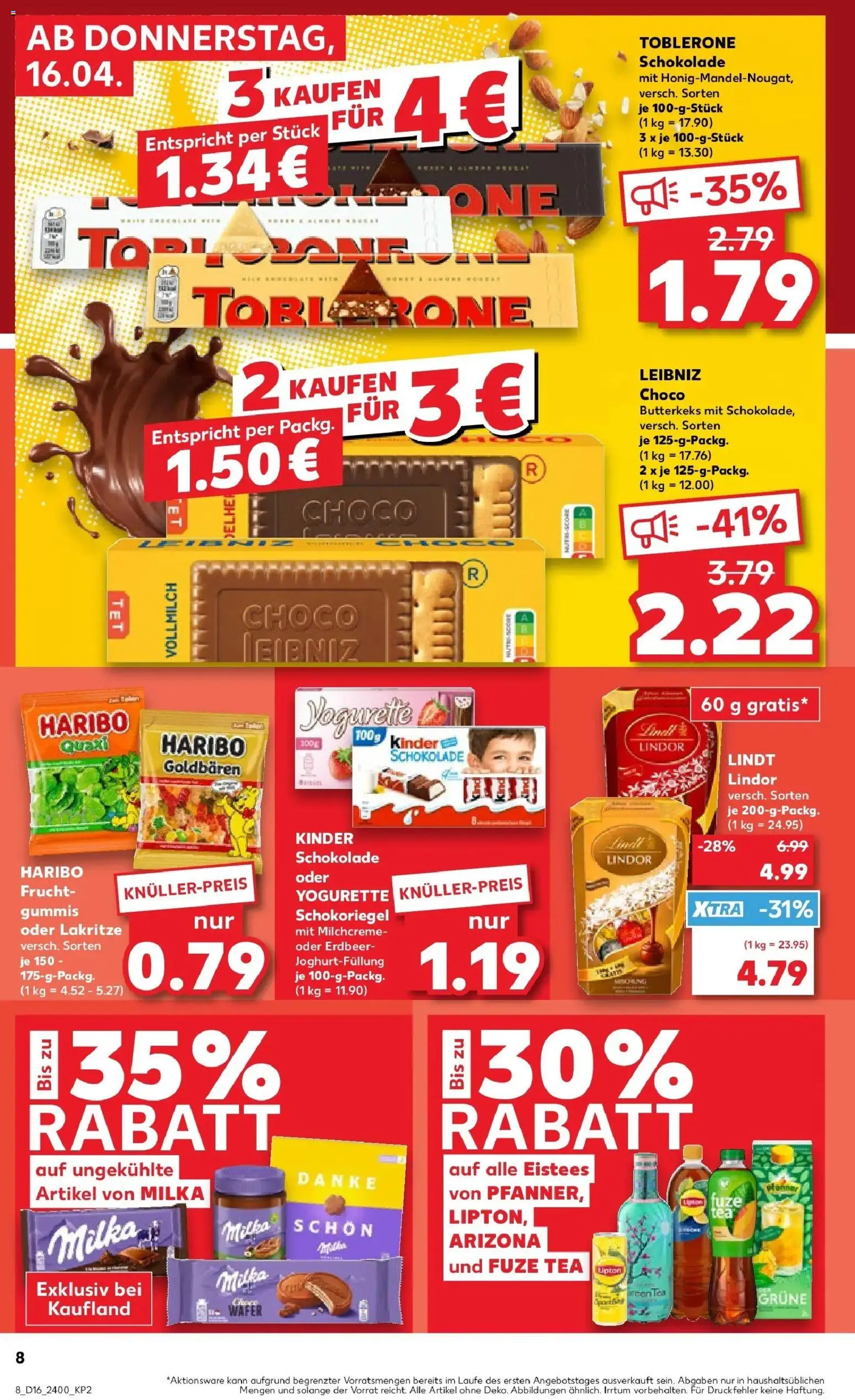 Kaufland Prospekt Sulzbach-Rosenberg	 – gültig ab 16.04.2026 | Seite: 8 | Produkte: Kinder schokolade, Haribo, Milka, Lindt