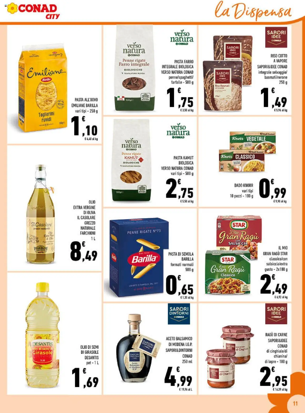 Volantino Conad del 10.09.2025 | Pagina: 11 | Prodotti: Ragú, Penne, Olio di semi di girasole, Farro