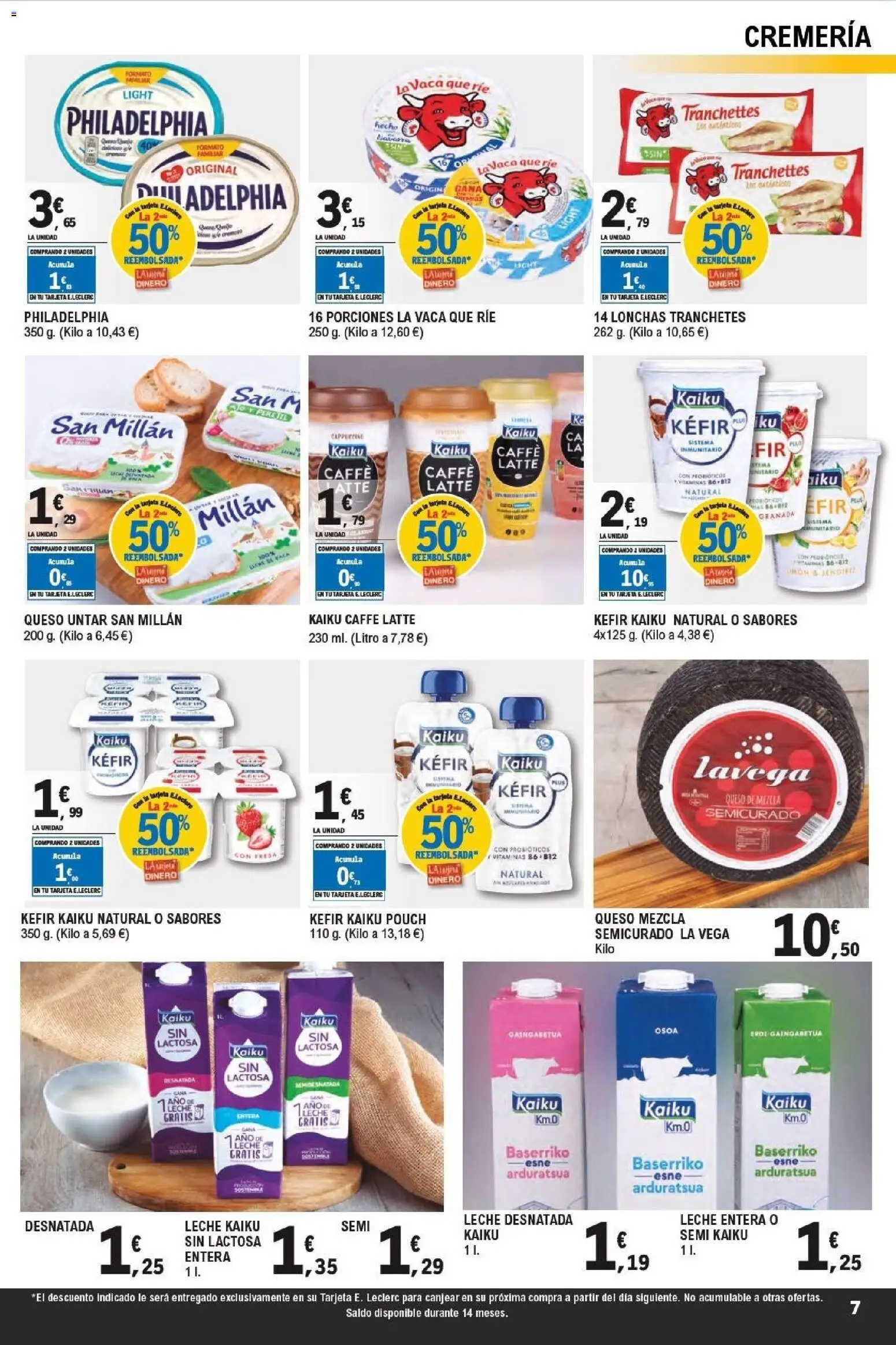 E.Leclerc folleto Super ofertas │ válido desde el 01.04.2026 | Página: 7 | Productos: Leche desnatada, Leche entera, Leche, Queso